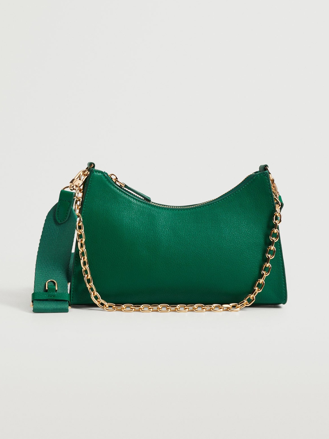 

MANGO Green Solid Structured Baguette Shoulder Bag with Detachable Sling Strap