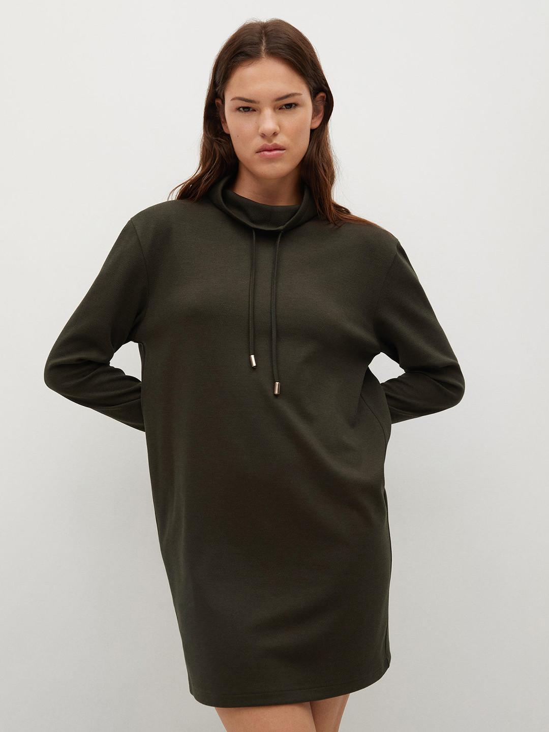 

MANGO Women Olive Green Solid Jumper Dress