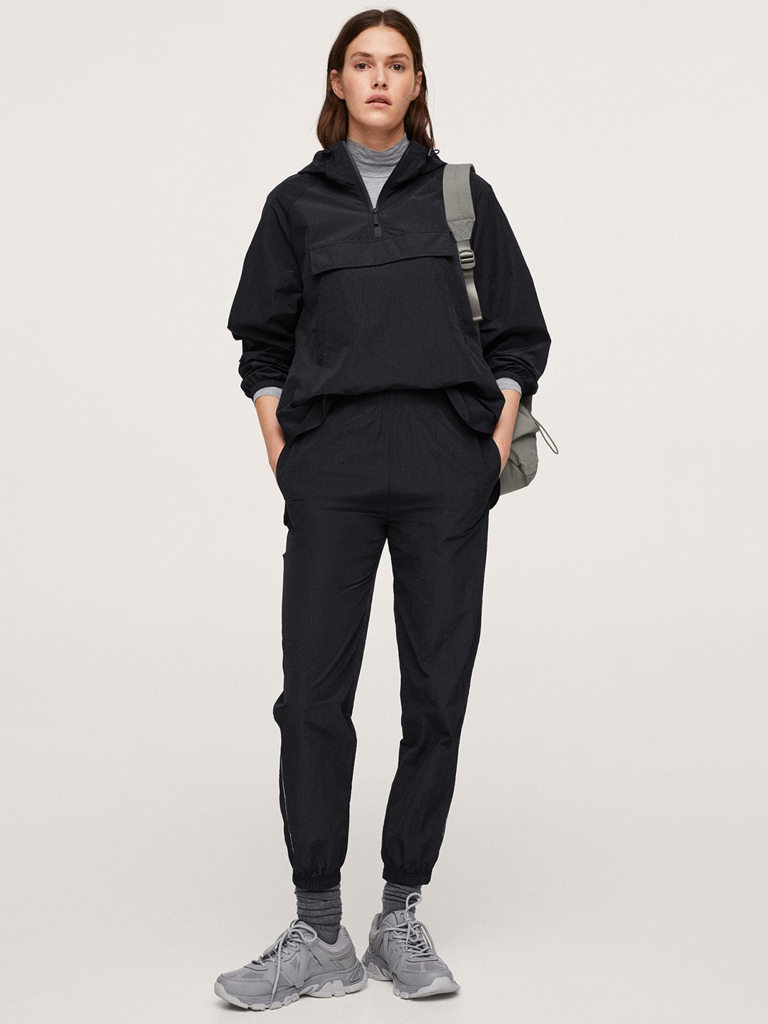 

MANGO Women Black Solid Lightweight Hooded Sporty Jacket
