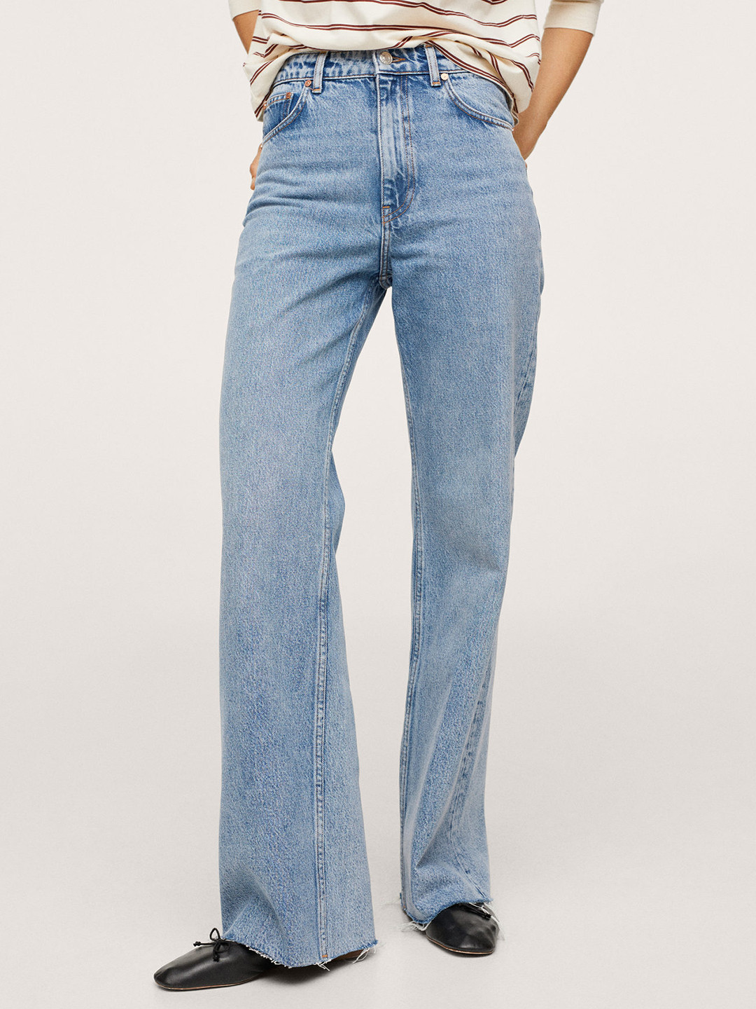 

MANGO Women Blue Wide Leg High-Rise Light Fade Jeans