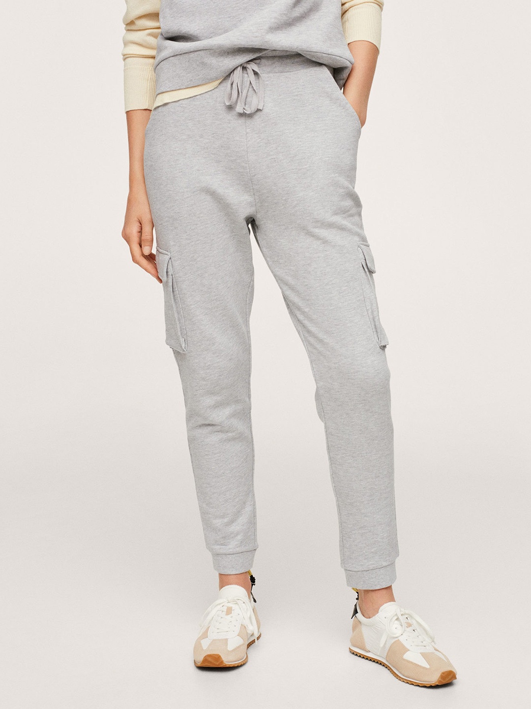 

MANGO Women Grey Melange Solid Cargo Joggers