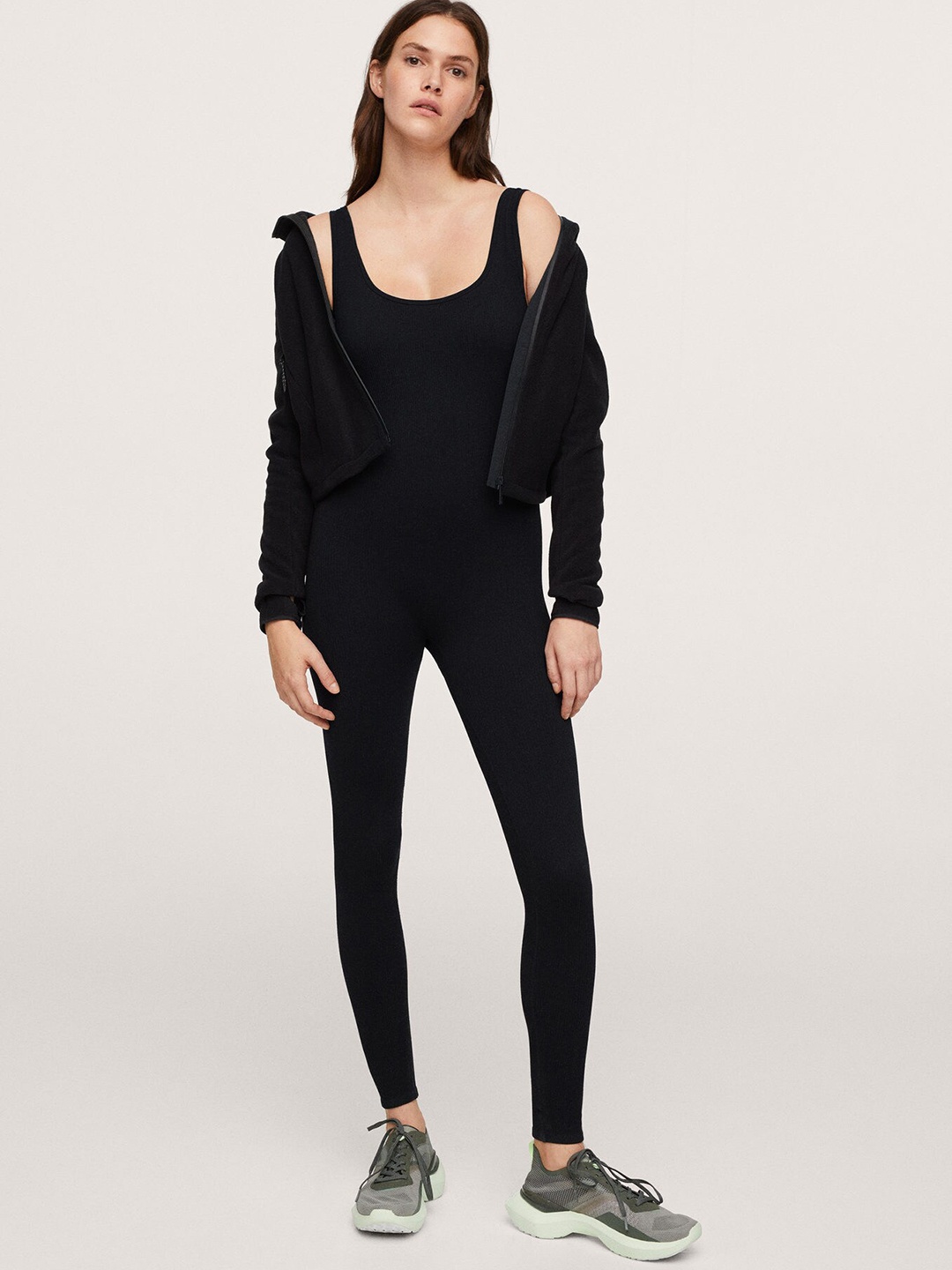 

MANGO Black Solid Basic Jumpsuit