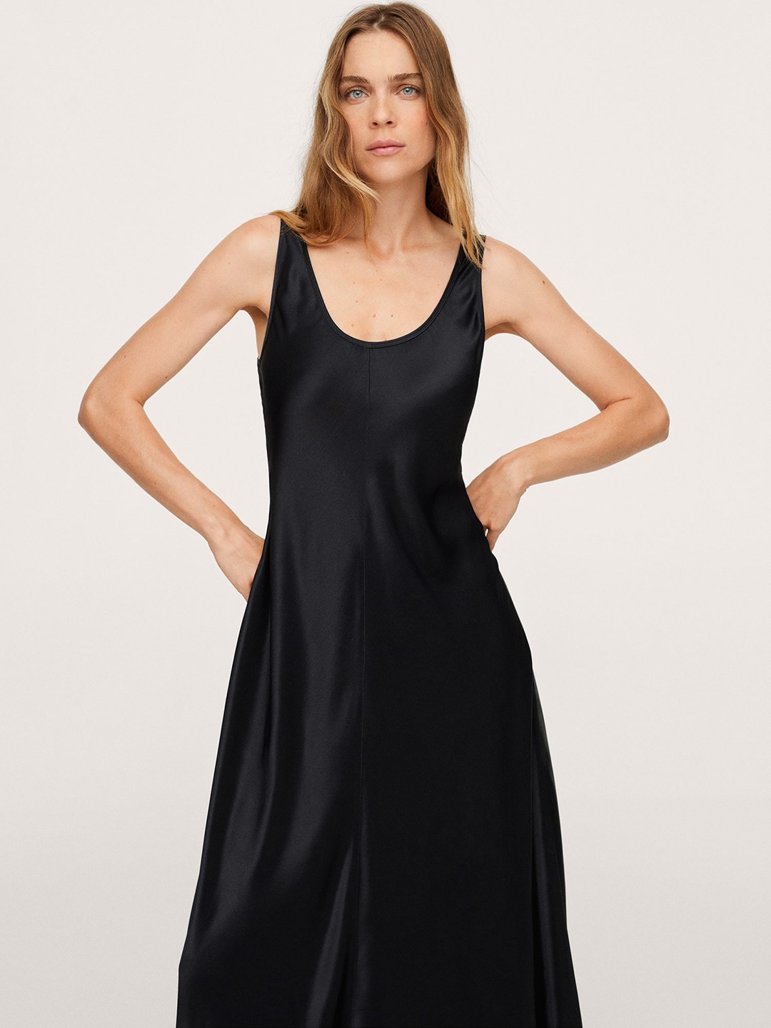 

MANGO Women Black Solid A-Line Midi Dress