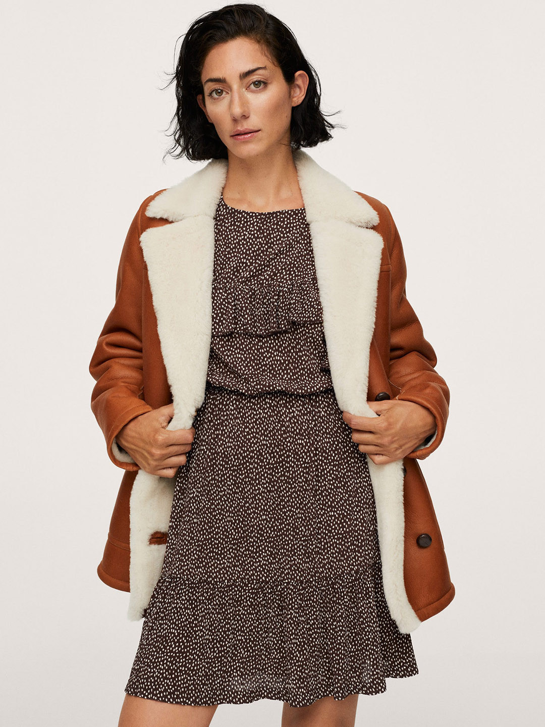 

MANGO Women Brown & Beige Printed A-Line Tiered Dress
