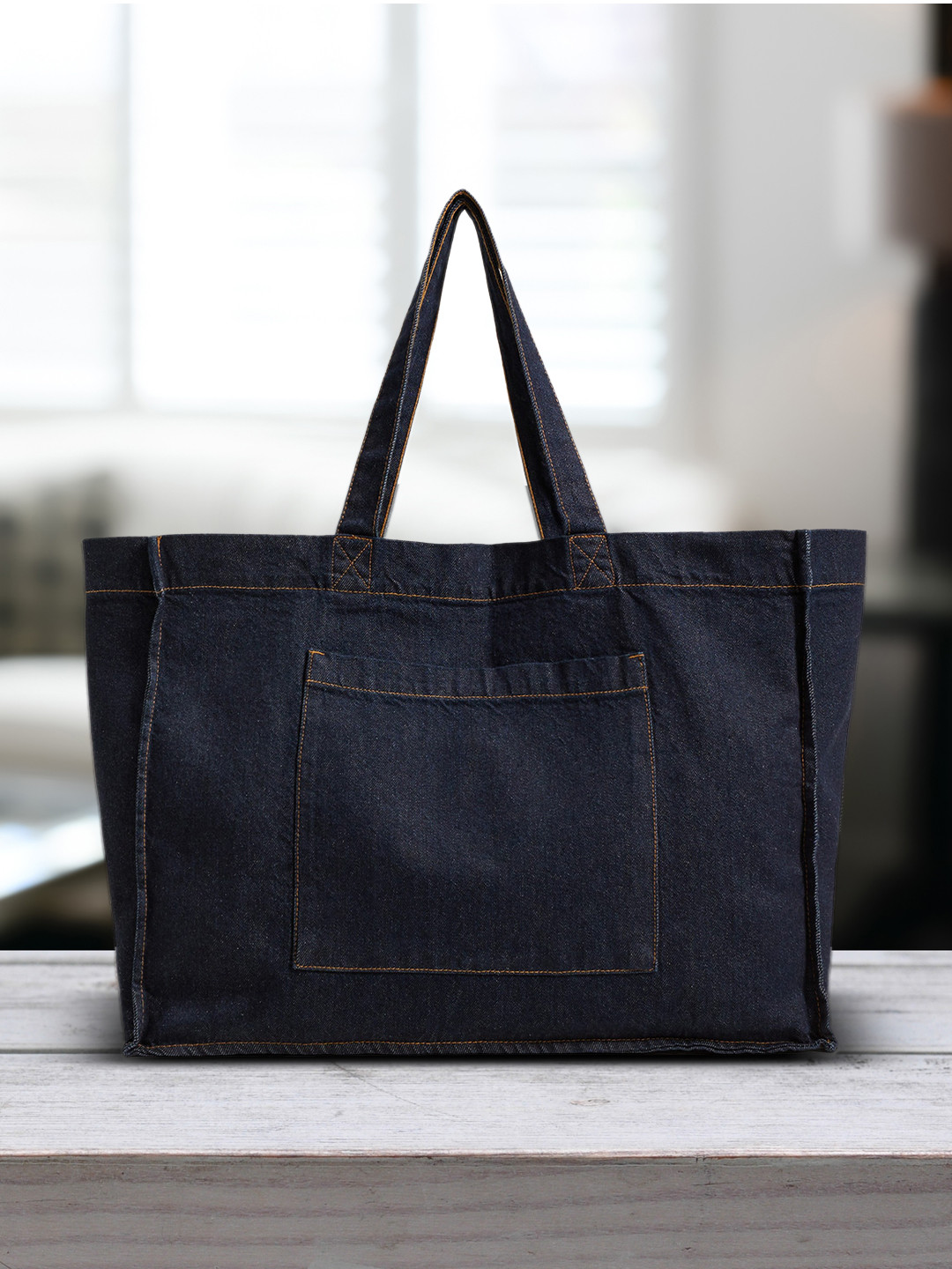 

MANGO Denim Oversized Sustainable Shopper Tote Bag, Navy blue