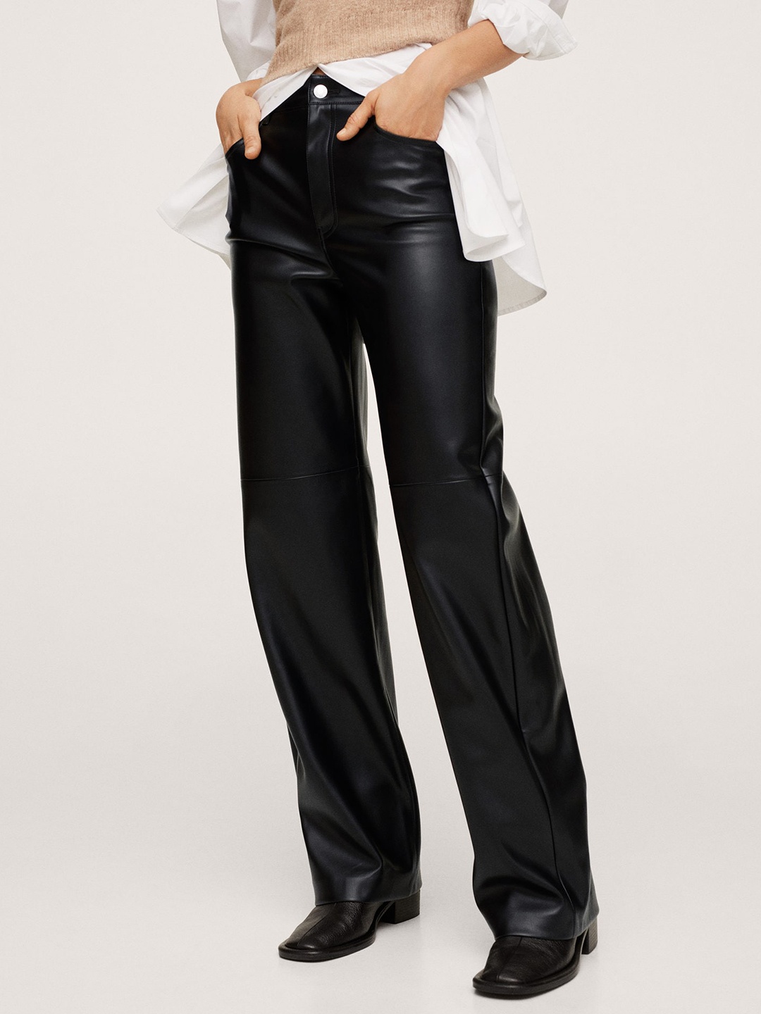 

MANGO Women Black Straight Fit High-Rise Trousers