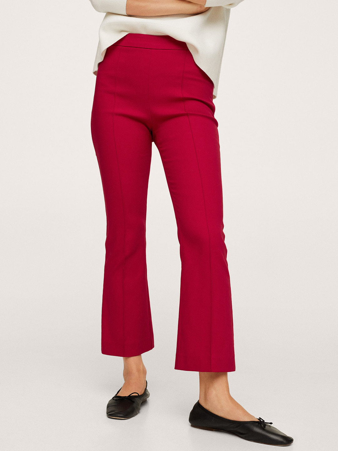 

MANGO Women Red Solid Cropped Trousers