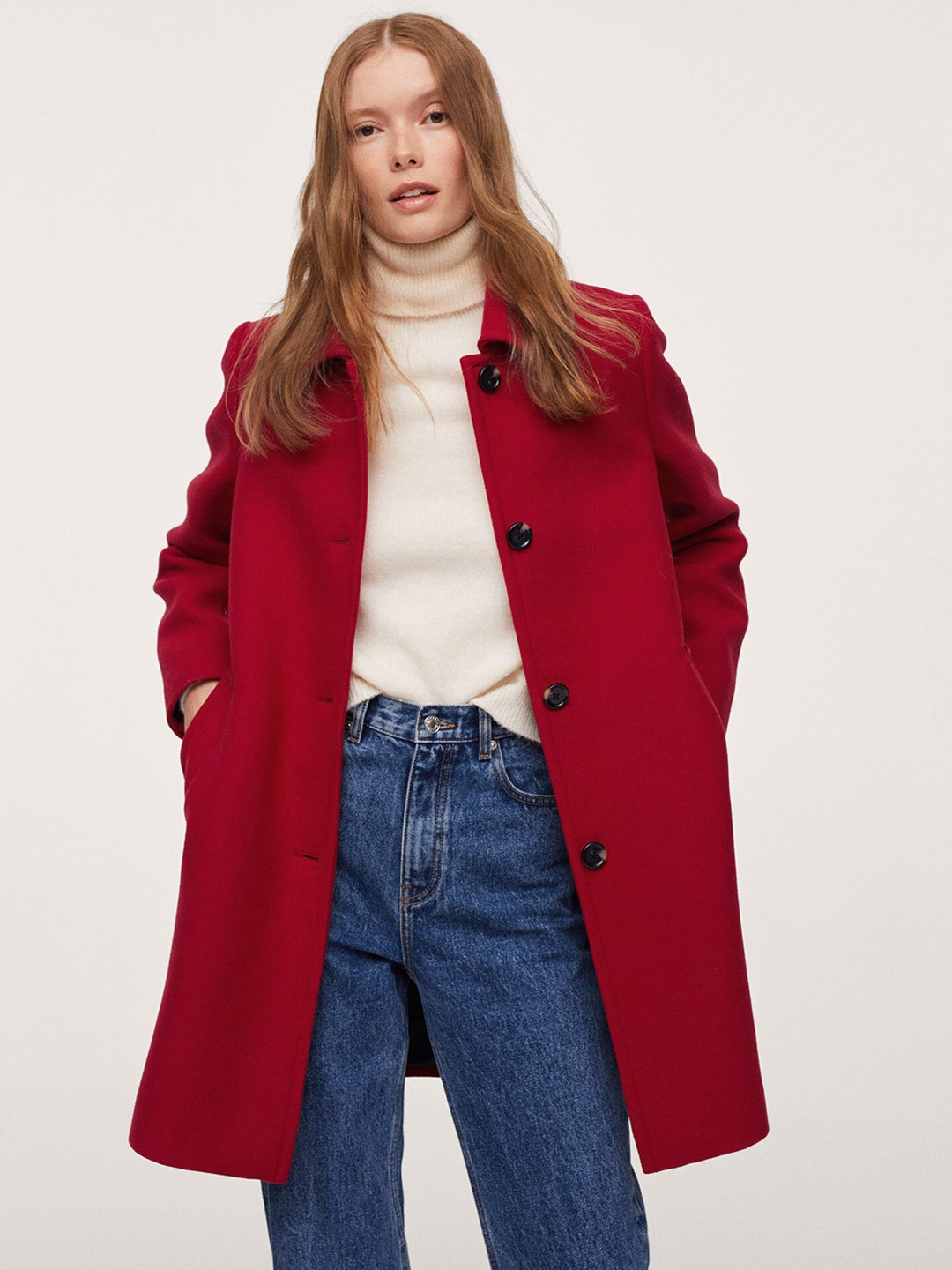 

MANGO Women Red Solid Overcoat