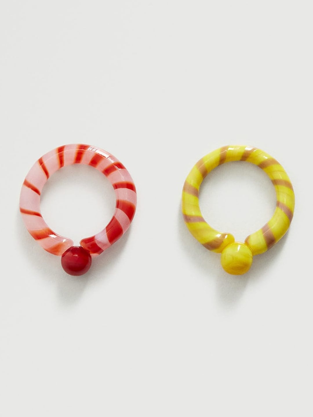 

MANGO Set of 2 Striped Finger Rings, Red