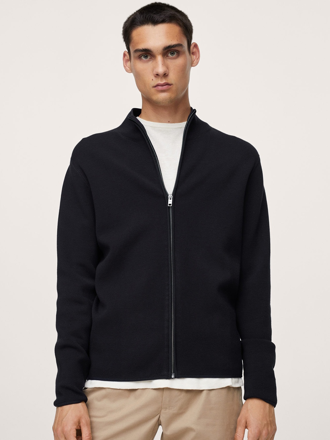 

MANGO MAN Navy Blue Solid Cardigan