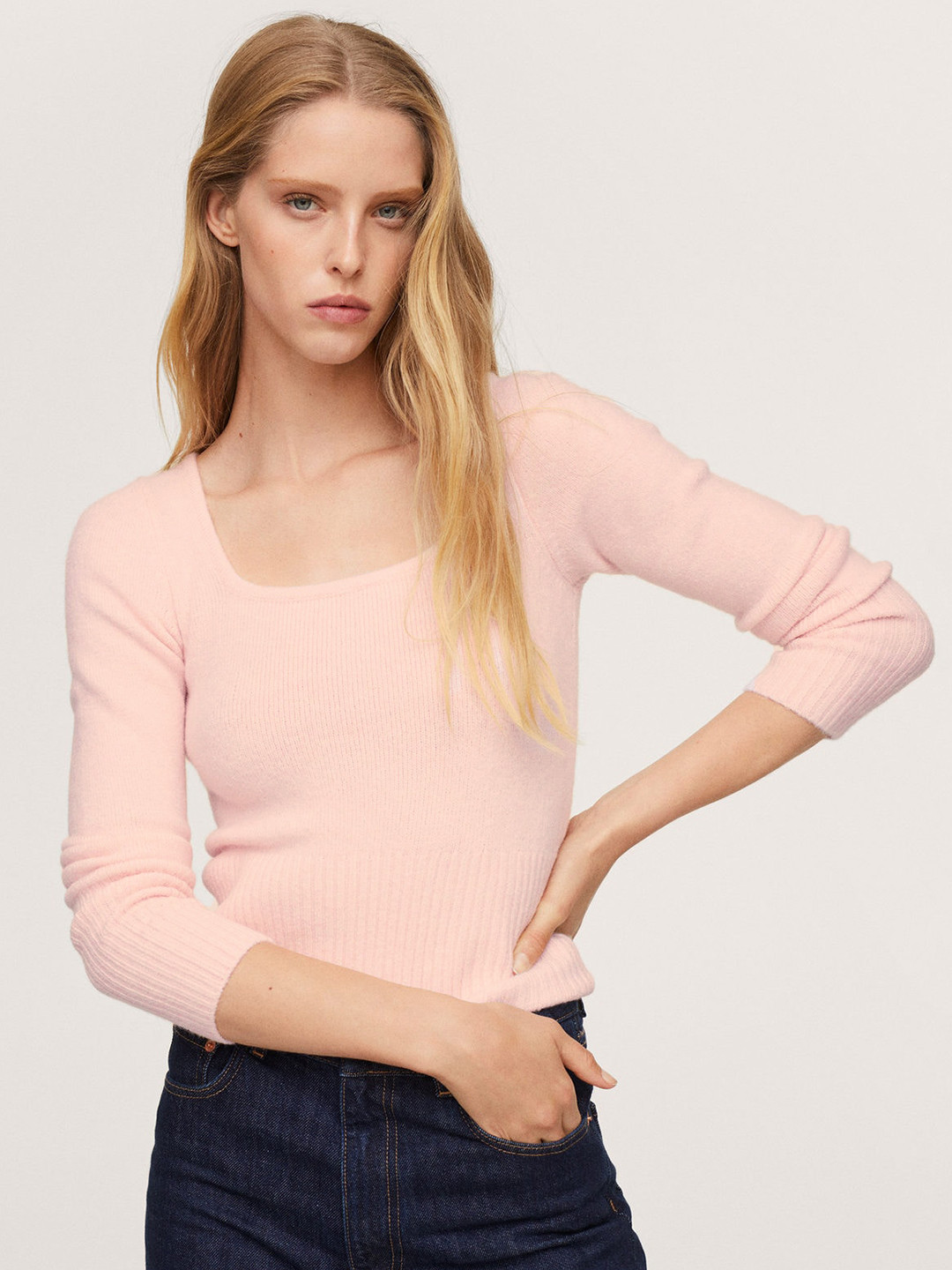

MANGO Women Pink Solid Pullover