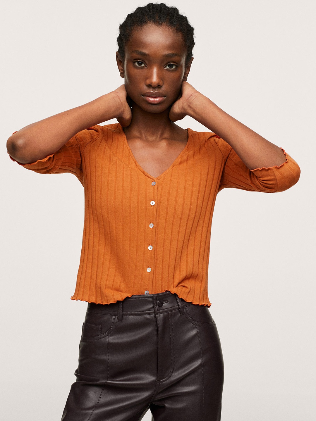 

MANGO Rust Orange Ribbed Winter Regular Top