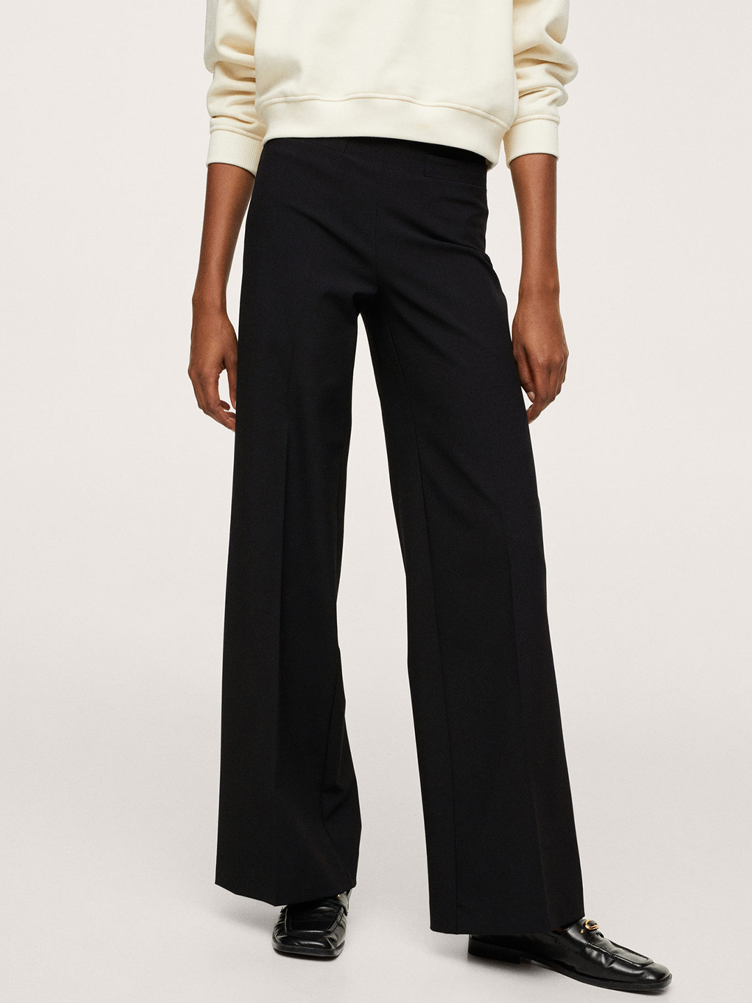

MANGO Women Black Solid Flared High-Rise Parallel Trousers