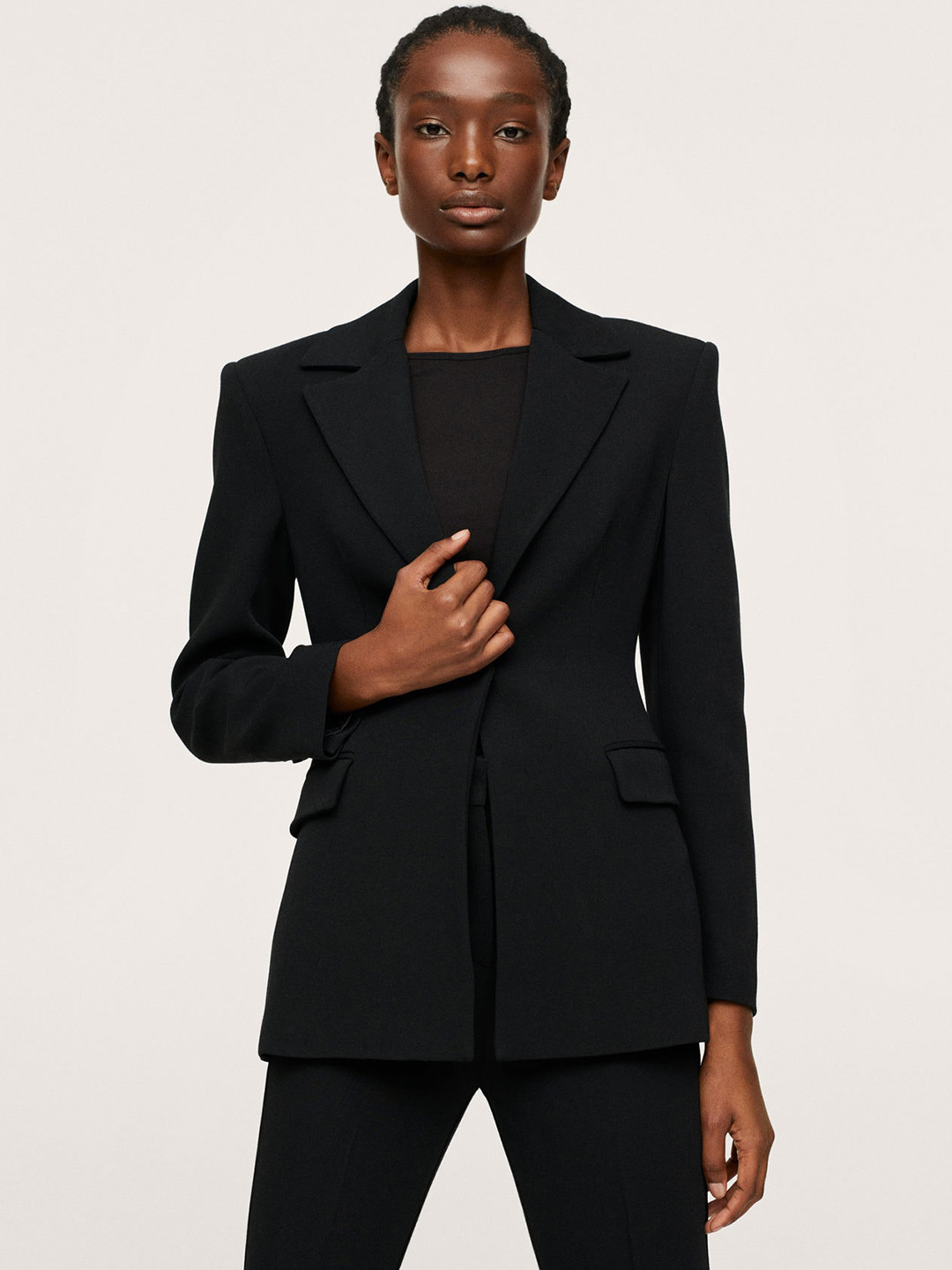 

MANGO Women Black MAITE Regular-Fit Single-Breasted Formal Blazer