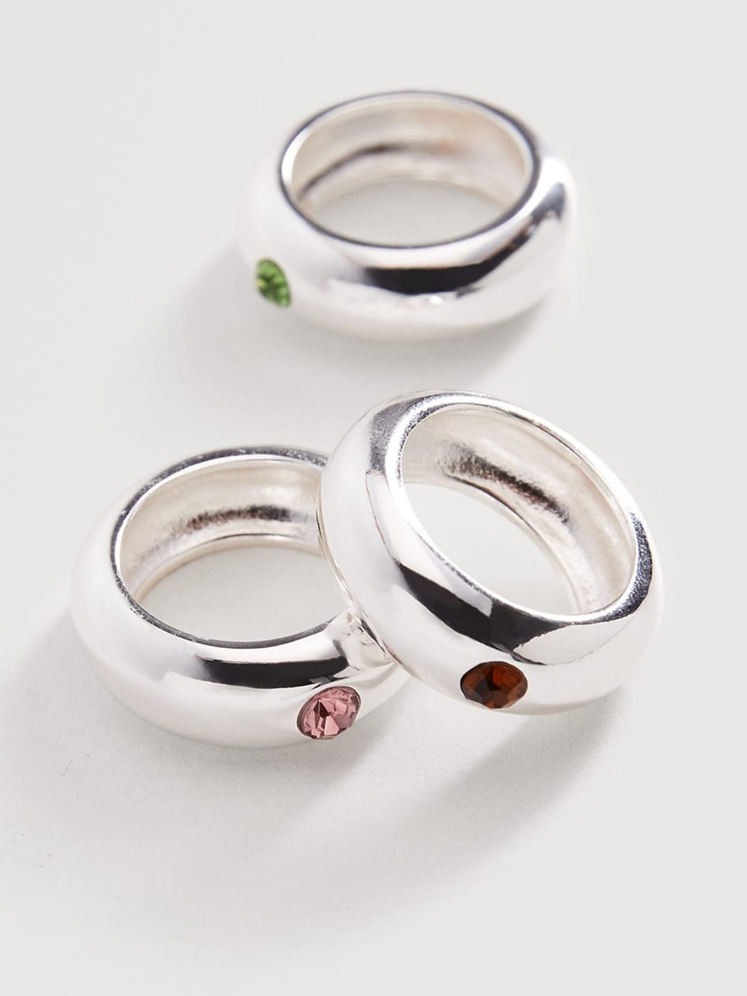 

MANGO Set of 3 Silver-Toned Stone-Studded Finger Rings