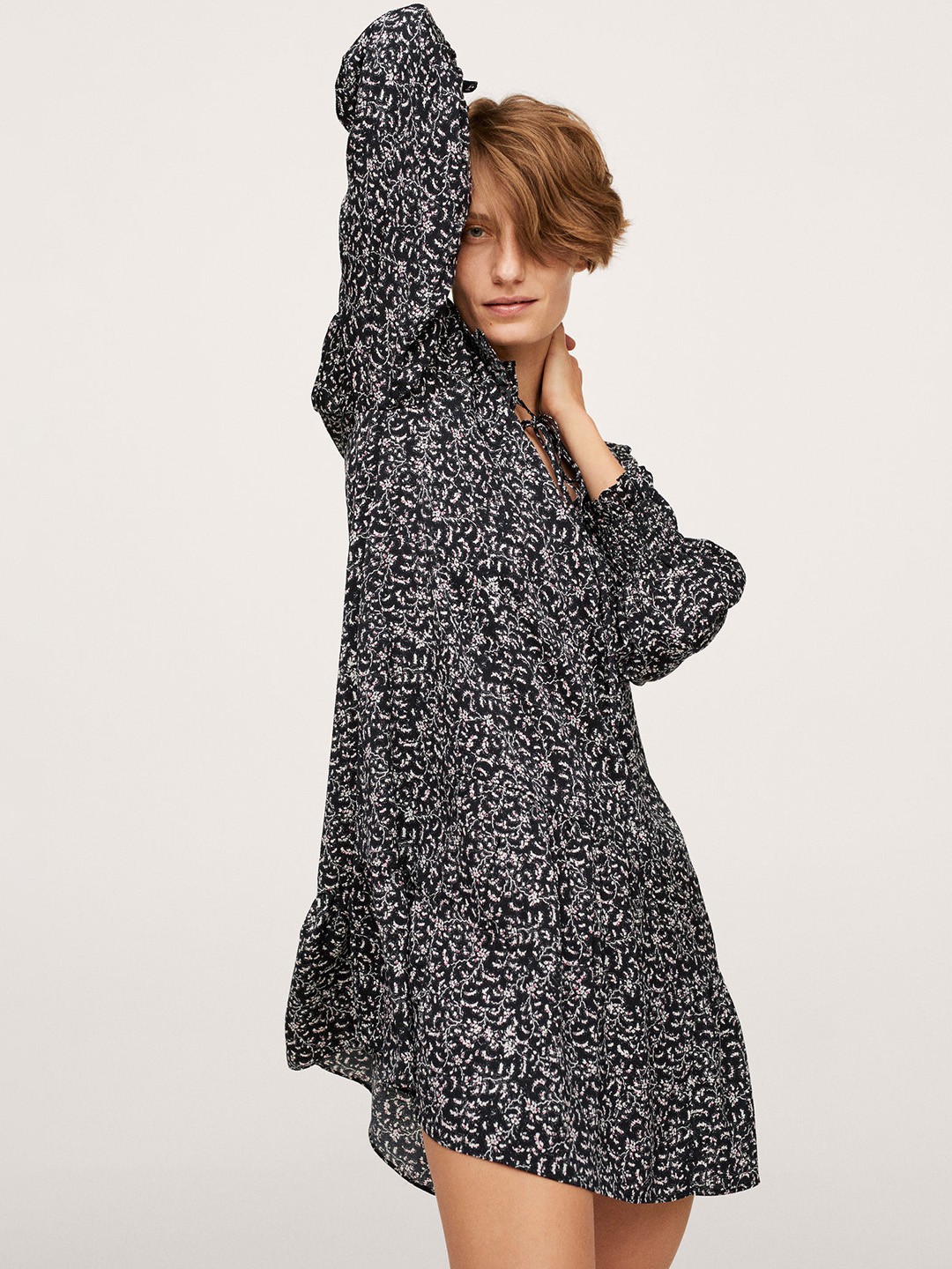 

MANGO Black & White Ethnic Motifs Printed A-Line Dress