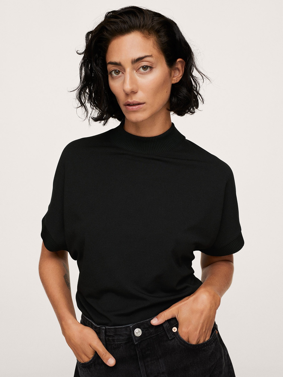 

MANGO Black Puff Sleeves Regular Top