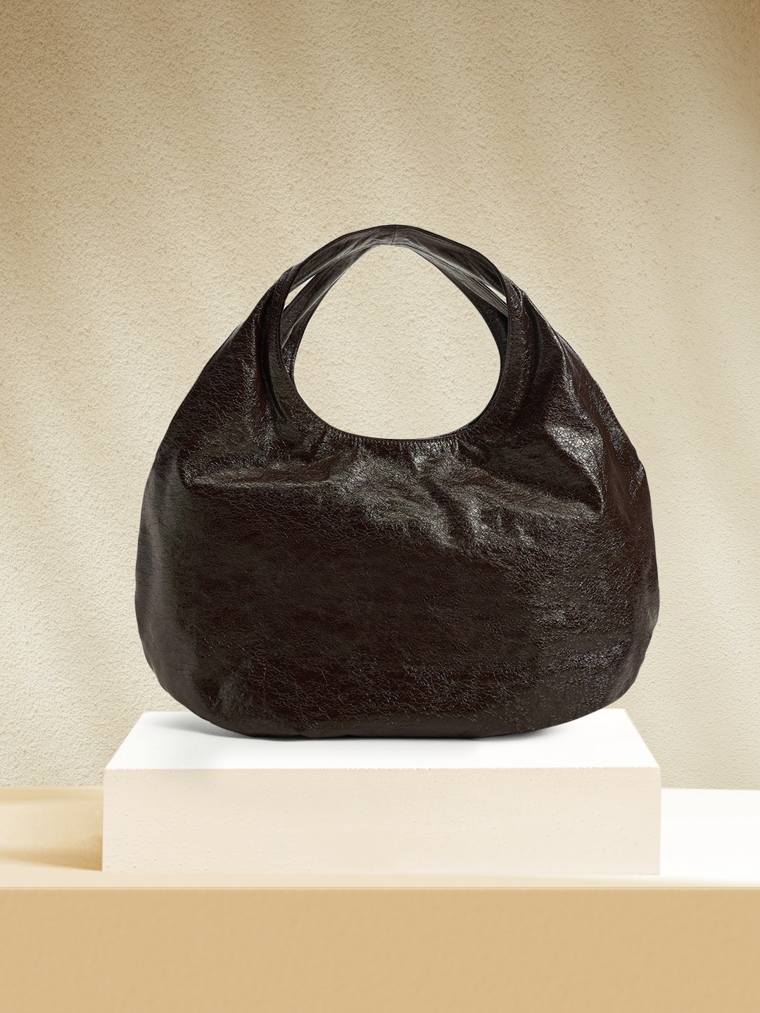 

MANGO Coffee Brown Solid Structured Hobo Bag