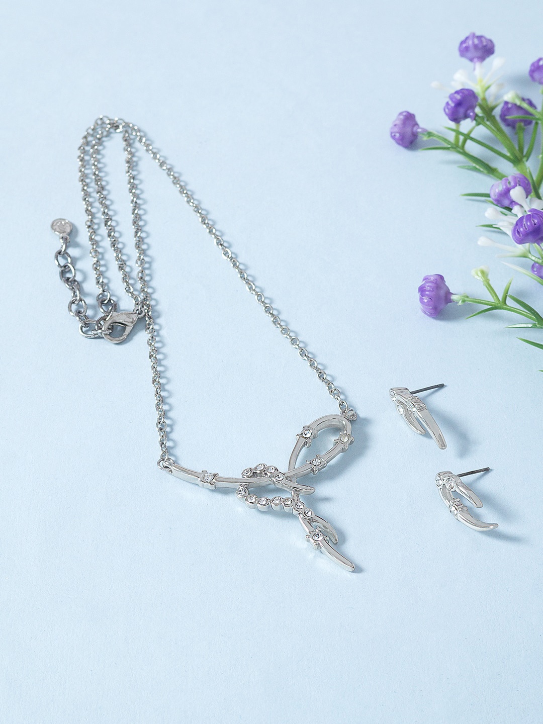 

Golden Peacock Silver-Toned Stone-Studded Jewellery Set