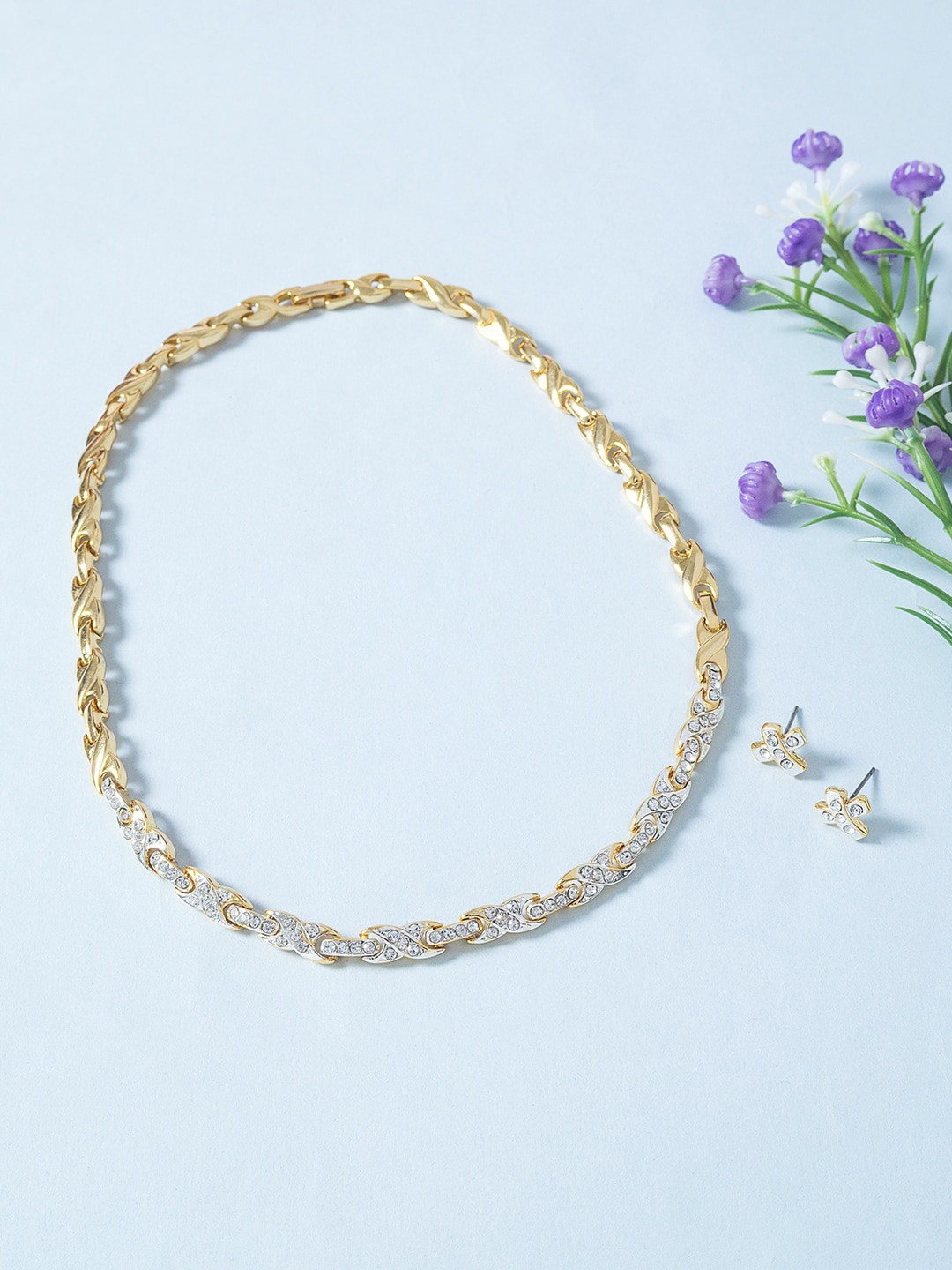 

Golden Peacock Gold-Toned White Stone-Studded Jewellery Set