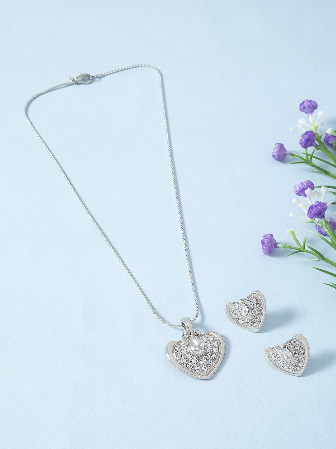 

Golden Peacock Silver-Toned White Stone-Studded Jewellery Set