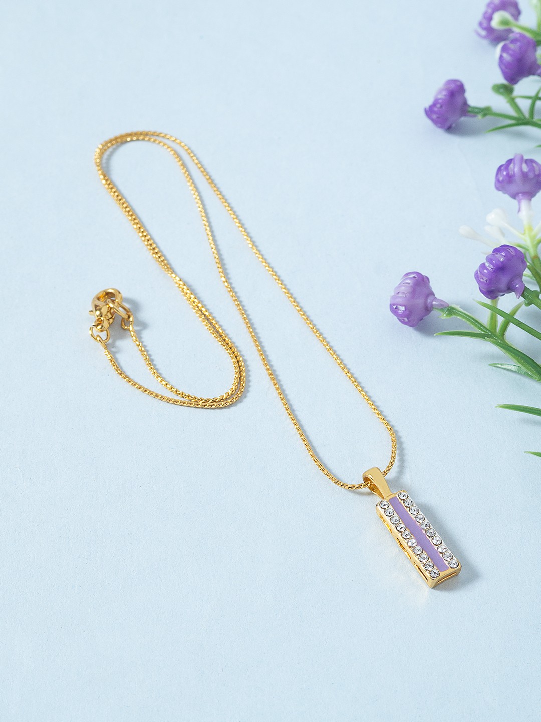 

Golden Peacock Gold-Plated & White Stone Studded Pendant With Chain