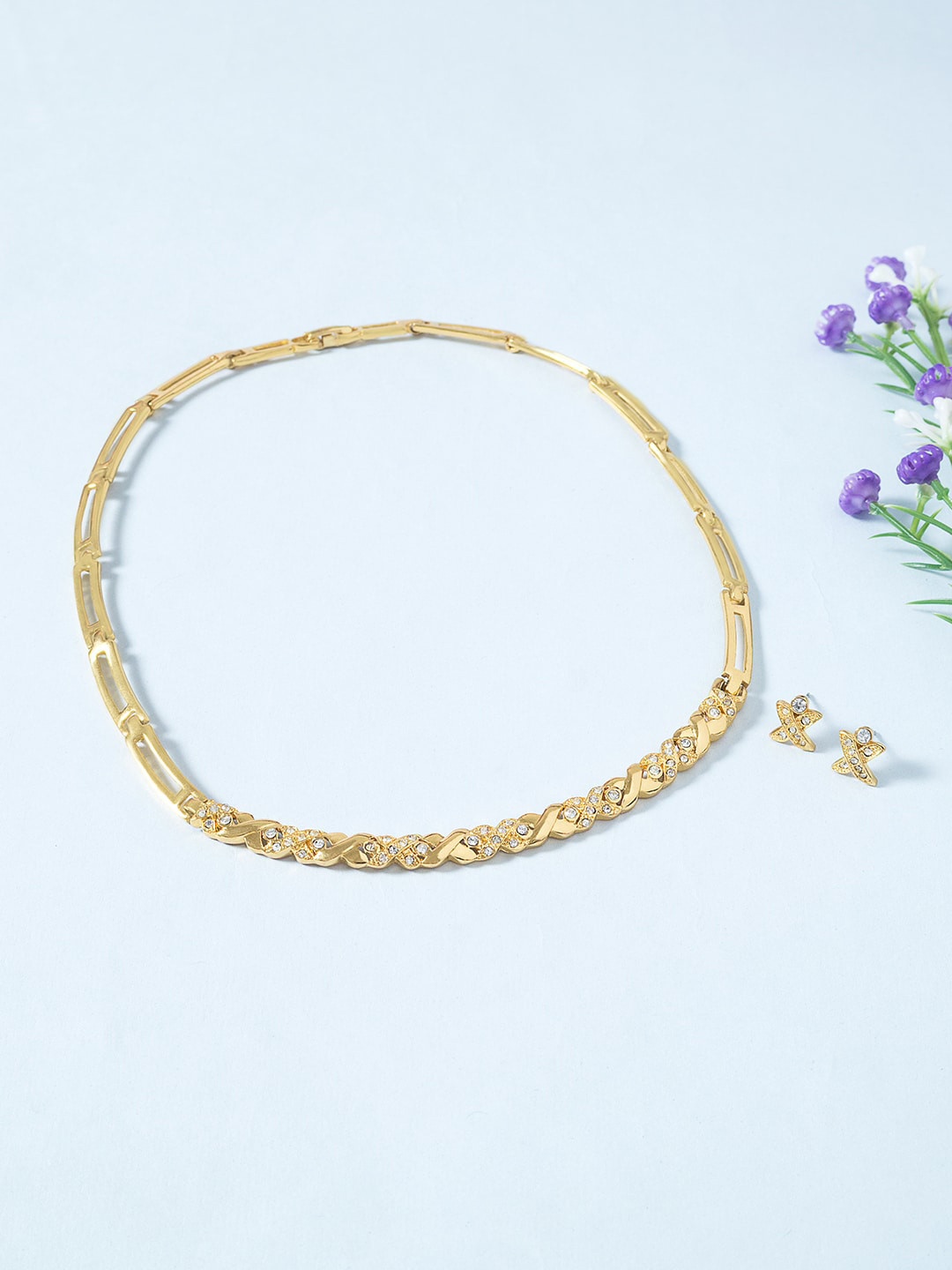 

Golden Peacock Gold-Toned & White Stone-Studded Jewellery Set