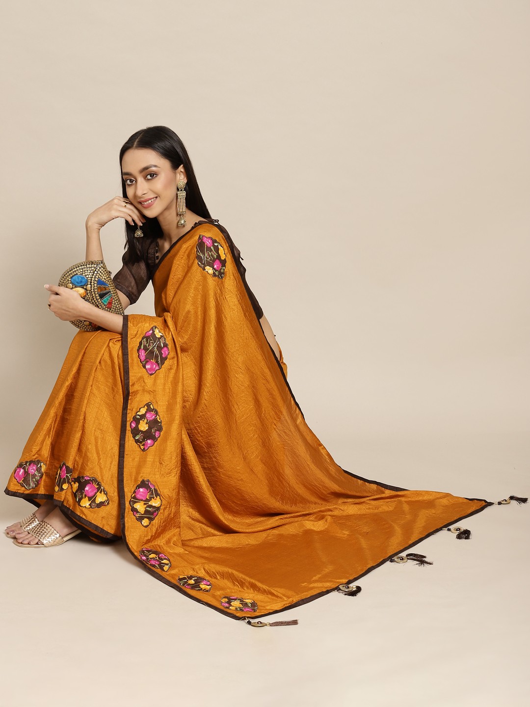 

Mitera Mustard Yellow Solid Saree