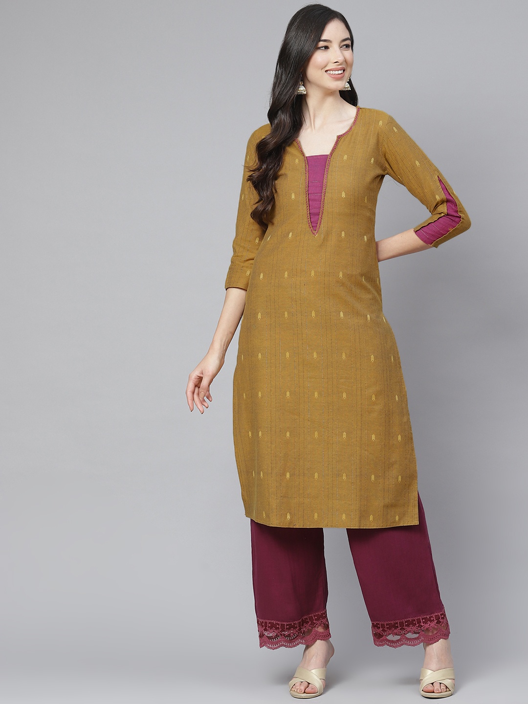 

Laado - Pamper Yourself Women Mustard Yellow Handloom Kurta