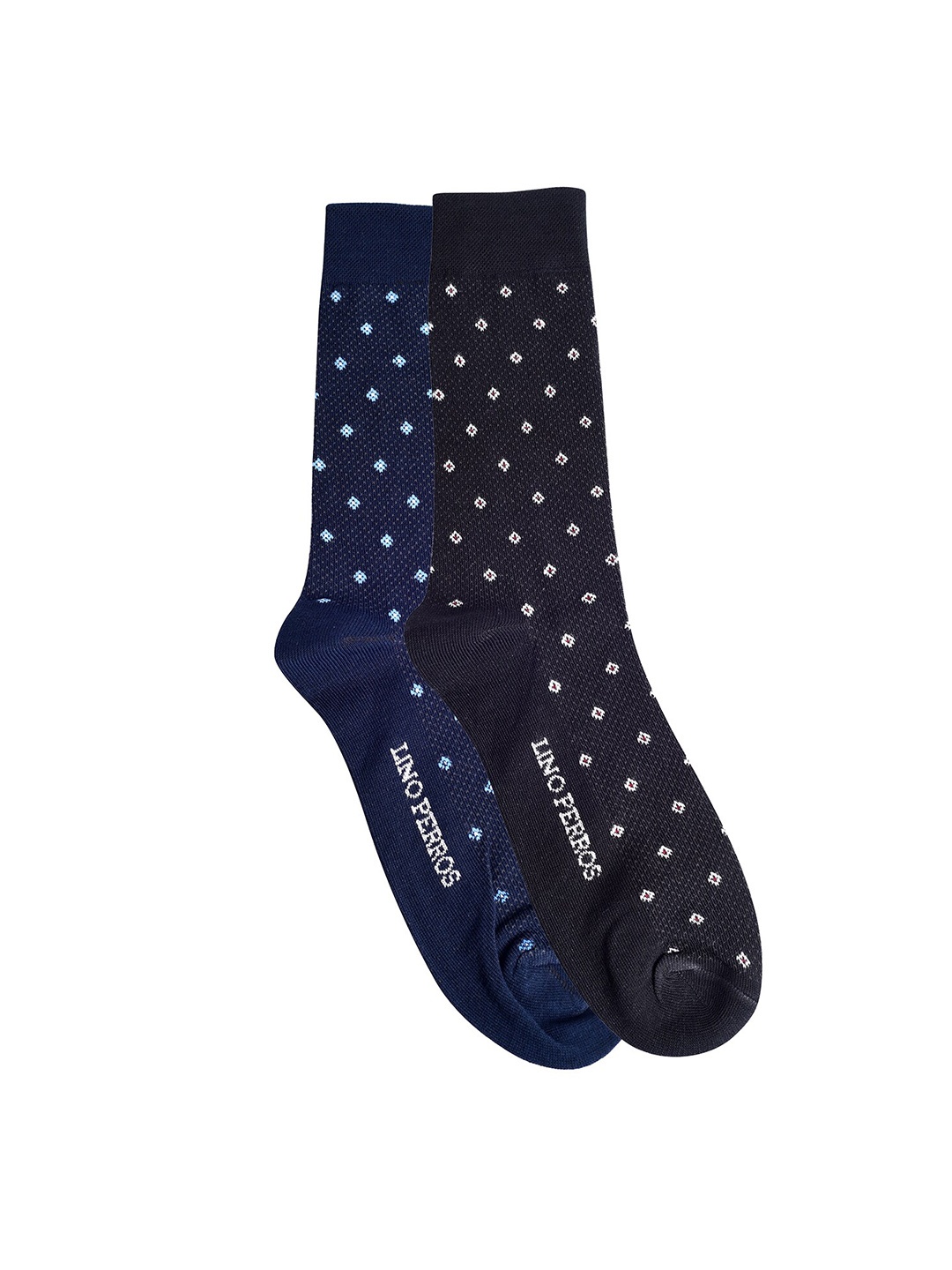 

Lino Perros Men Pack Of 2 Patterned Cotton Above Ankle-Length Socks, Navy blue