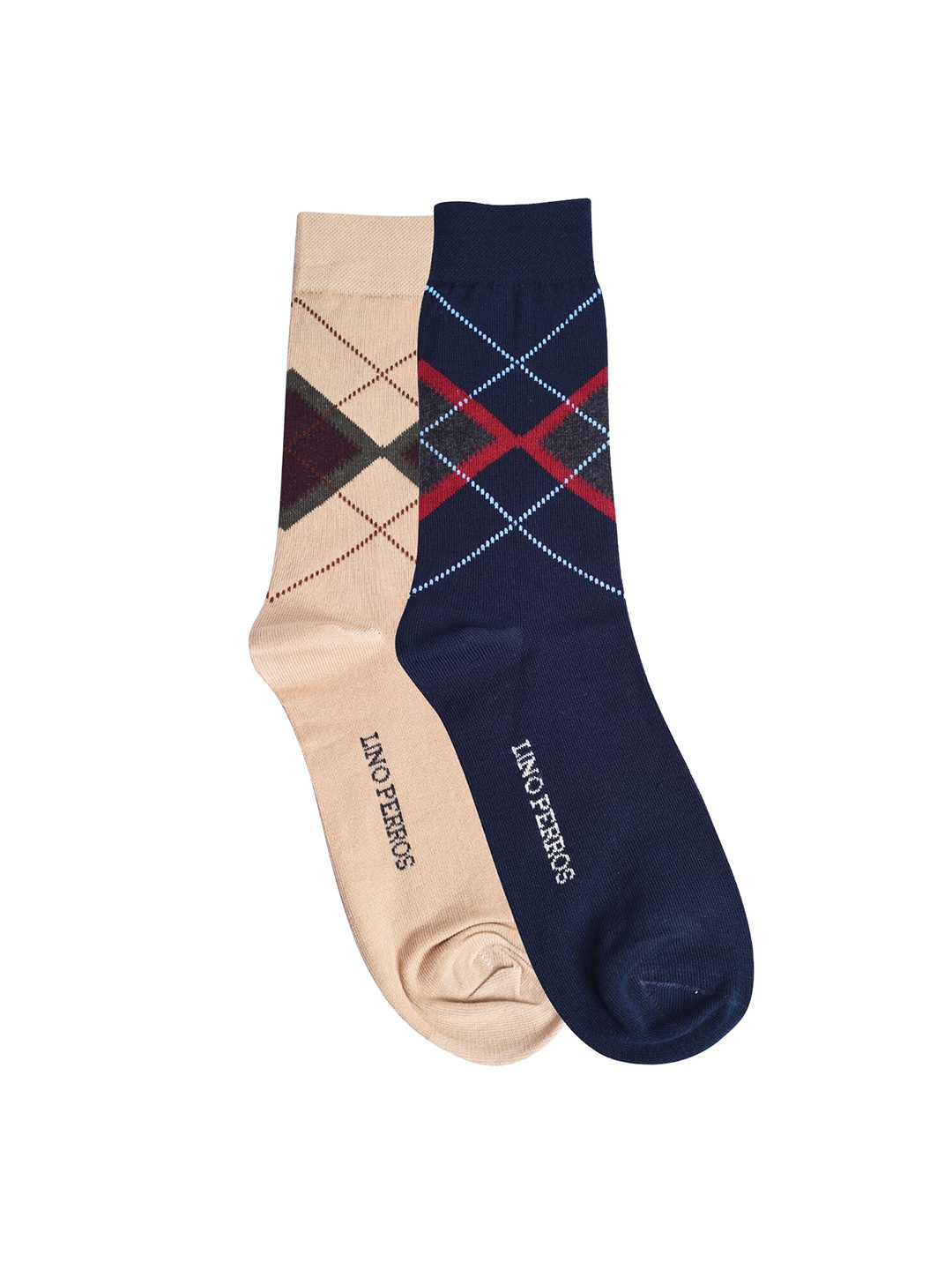 

Lino Perros Men Pack Of 2 Patterned Cotton Calf-Length Socks, Navy blue