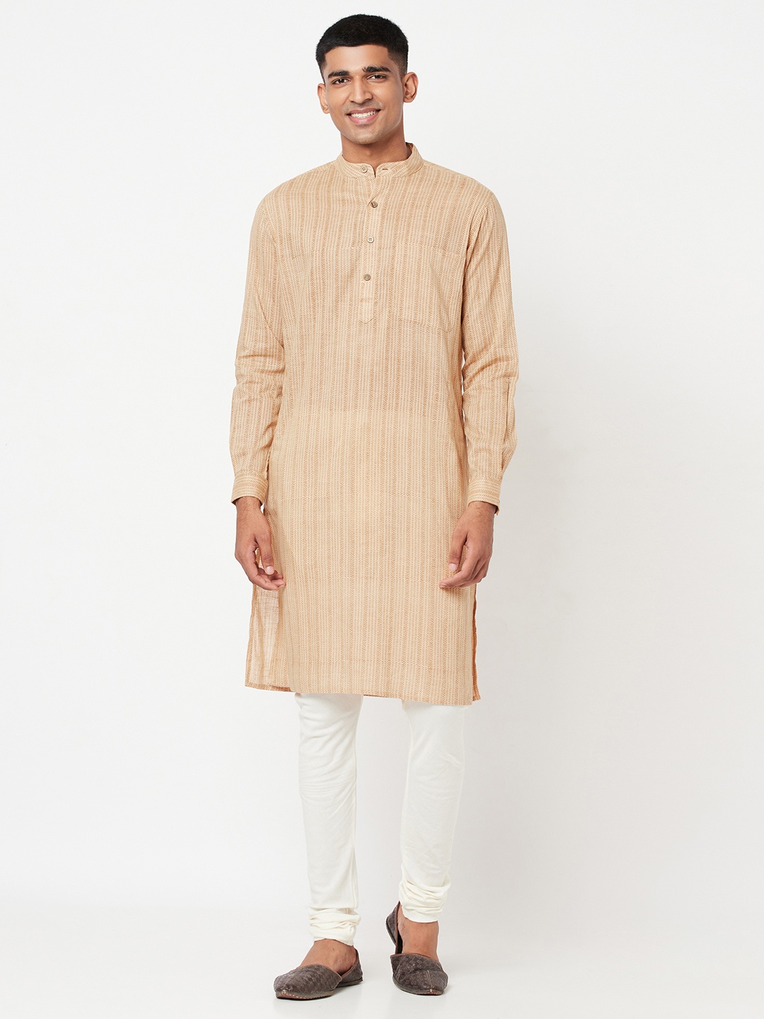 

Fabindia Men Beige & Brown Slim Fit Pure Cotton Printed Straight Kurta