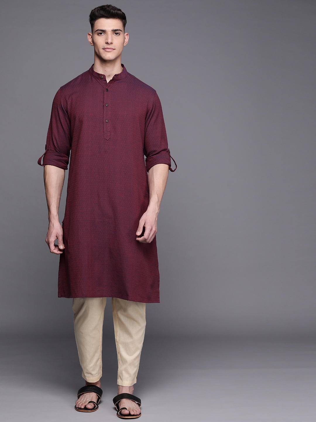 

Fabindia Men Burgundy Pure Cotton Woven Design Comfort Fit Kurta