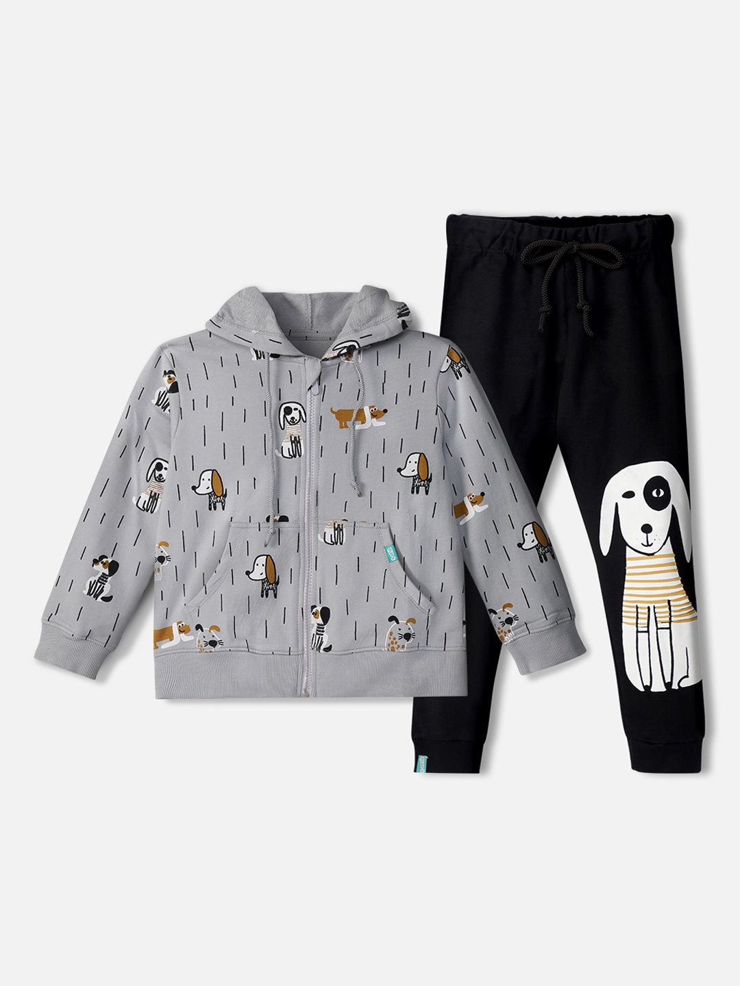 

You Got Plan B Kids Grey & Black Printed Pure Cotton Hooded Tracksuit