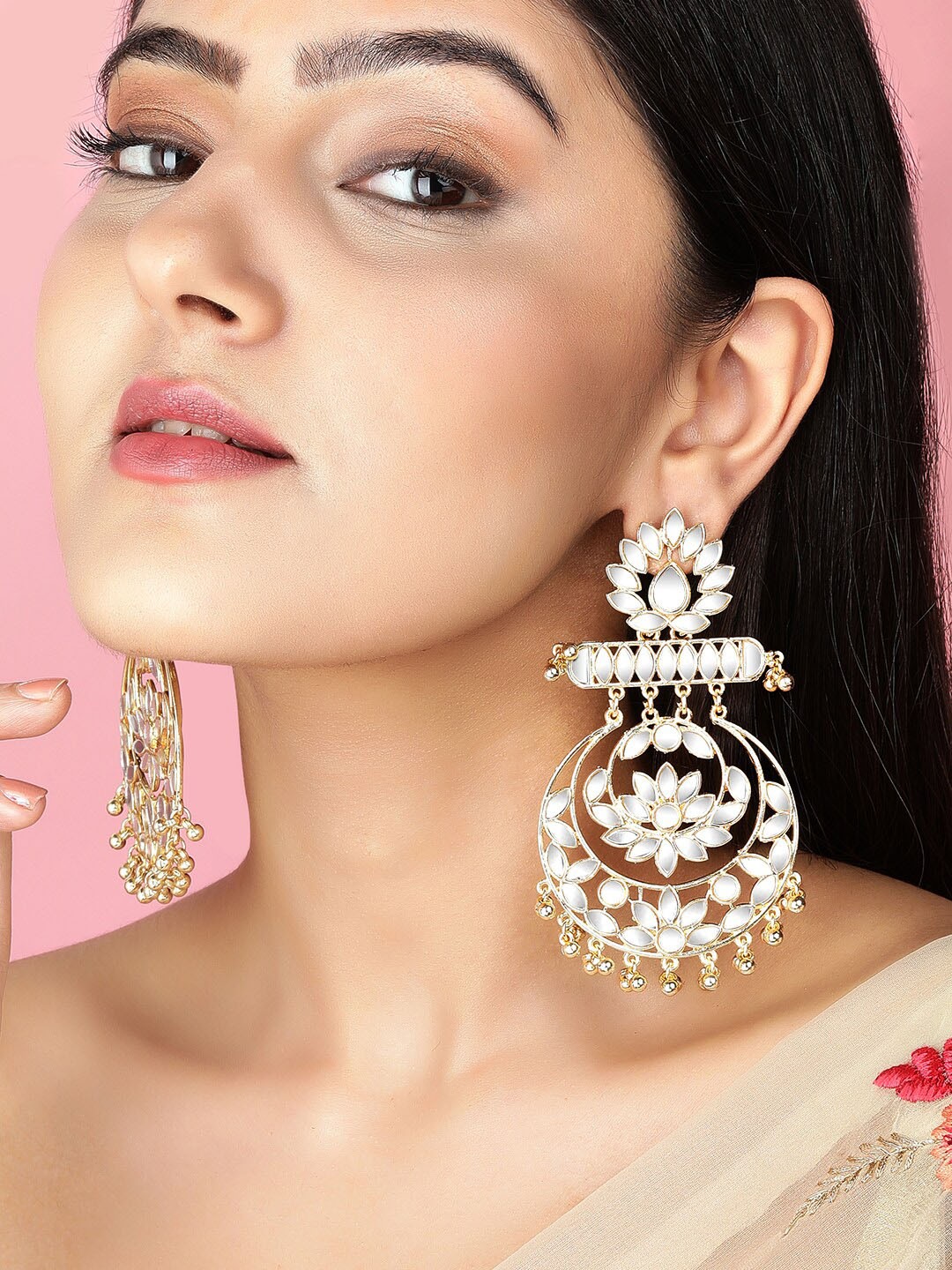 

Rubans Gold-Plated Handcrafted Crescent Shaped Drop Earrings
