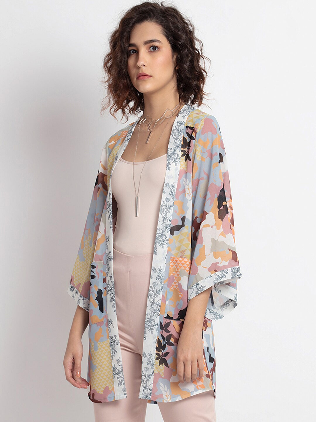 

SHAYE Women Multicoloured Printed Kimono Shrug, Multi