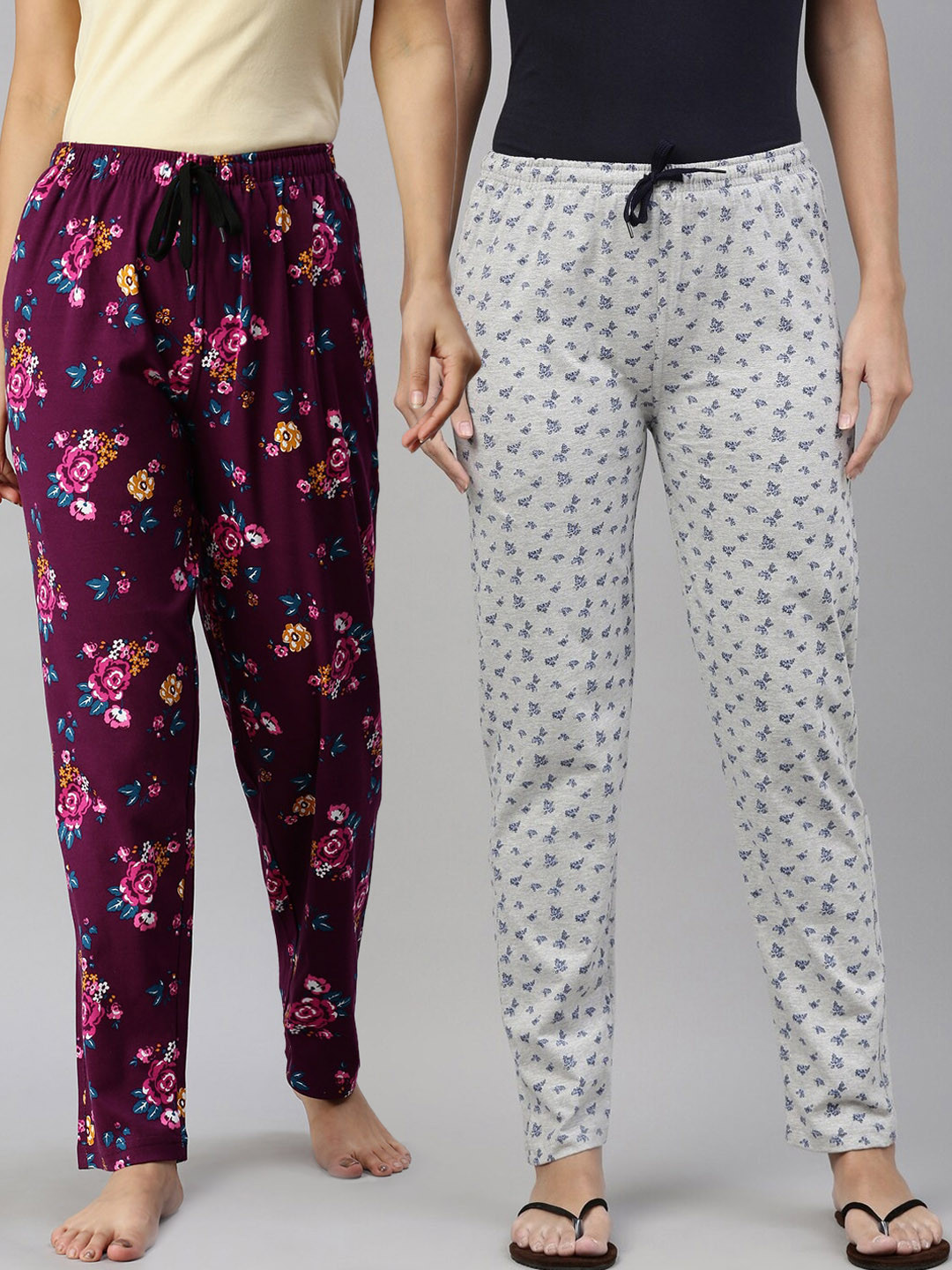 

Kryptic Women Pack Of 2 Printed Pure Cotton Lounge Pants, Maroon
