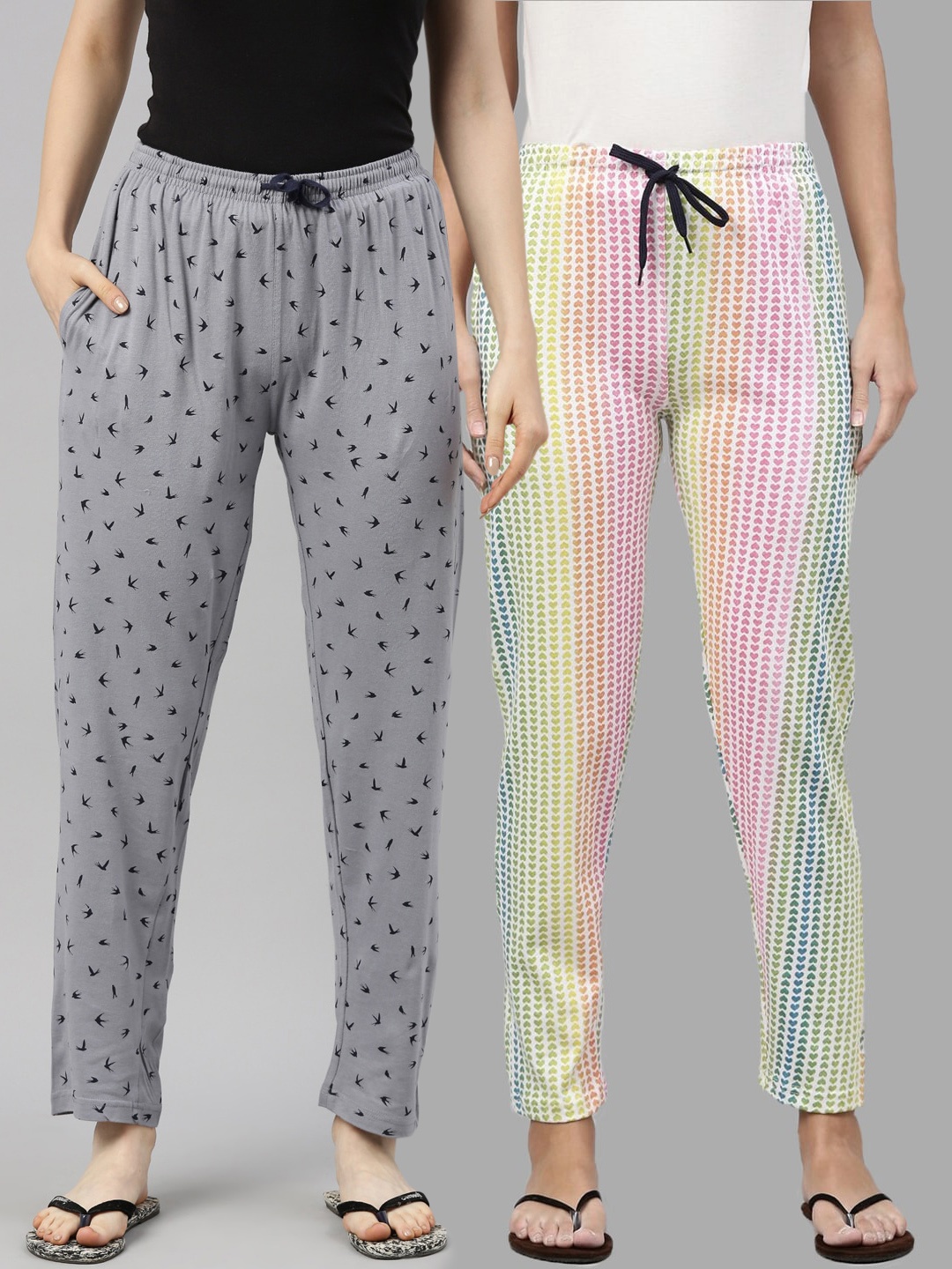 

Kryptic Women Pack Of 2 Pure Cotton Lounge Pants, Grey