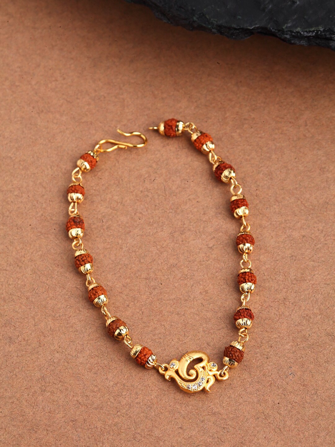 

PANASH Men Gold-Plated & Brown Cubic Zirconia Rudraksha Charm Bracelet