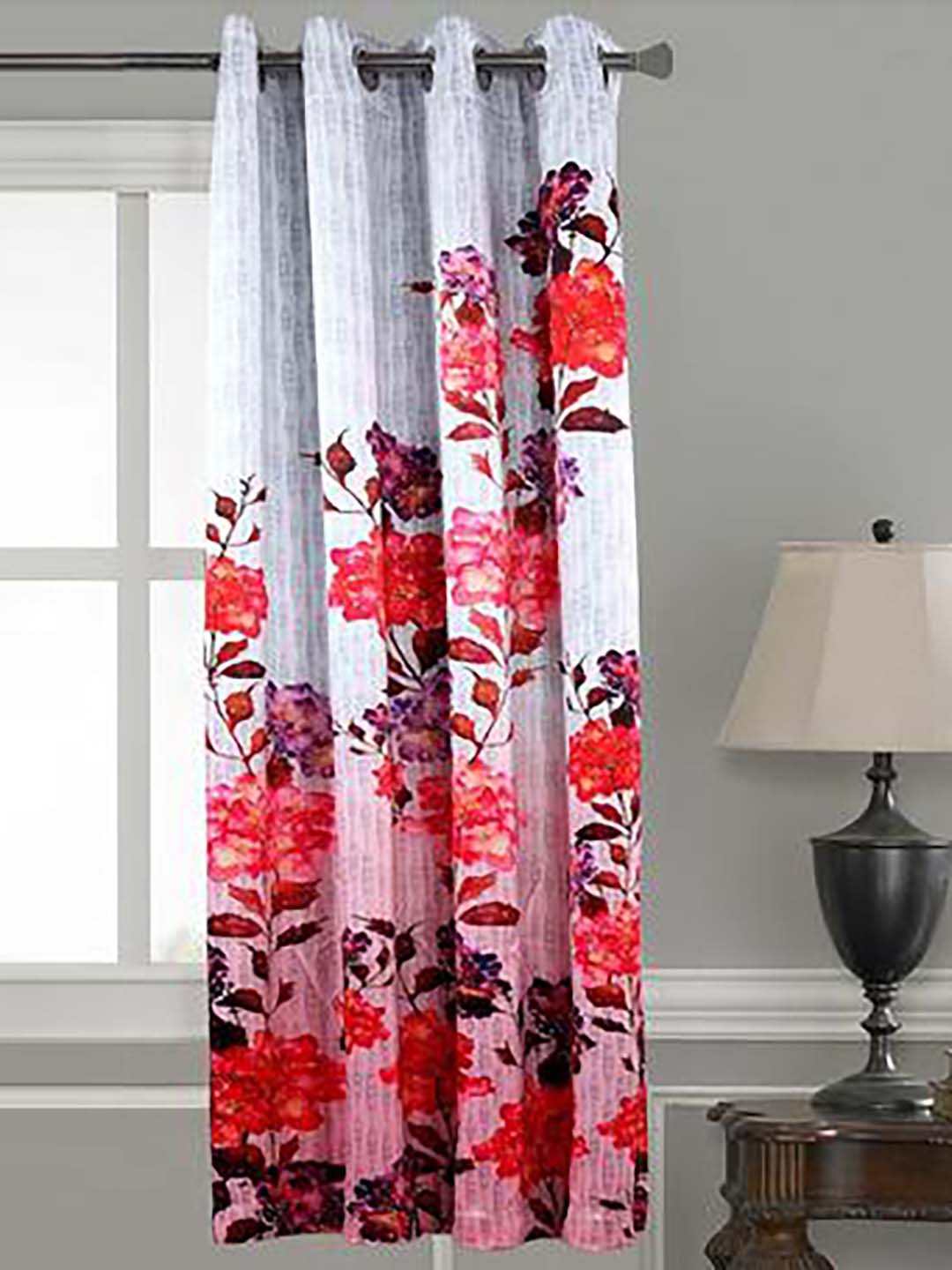 

Lushomes White & Red Floral Digitally 3D Printed Window Curtain