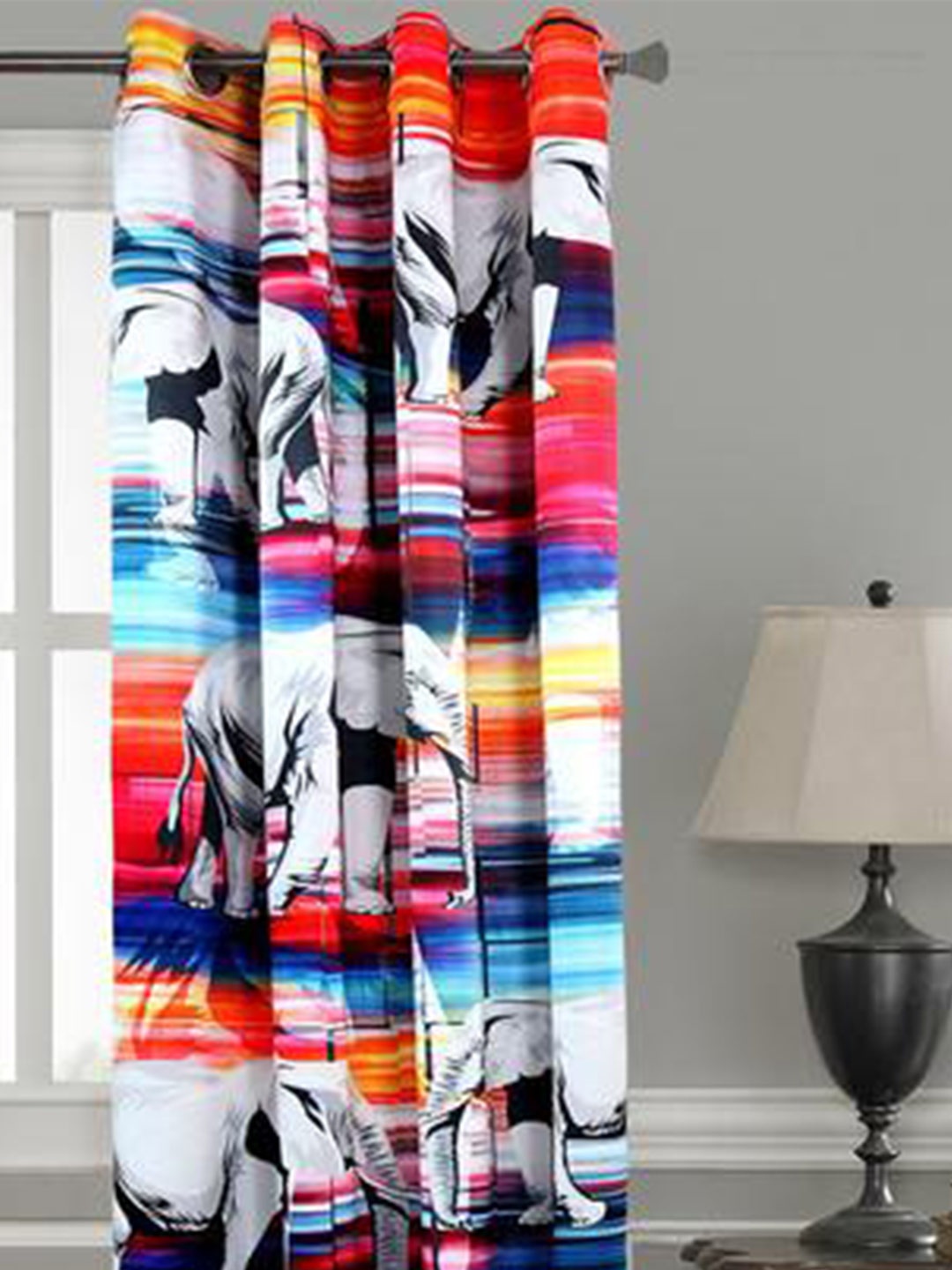 

Lushomes Multicoloured Digitally Printed Elephant Window Curtain, Multi