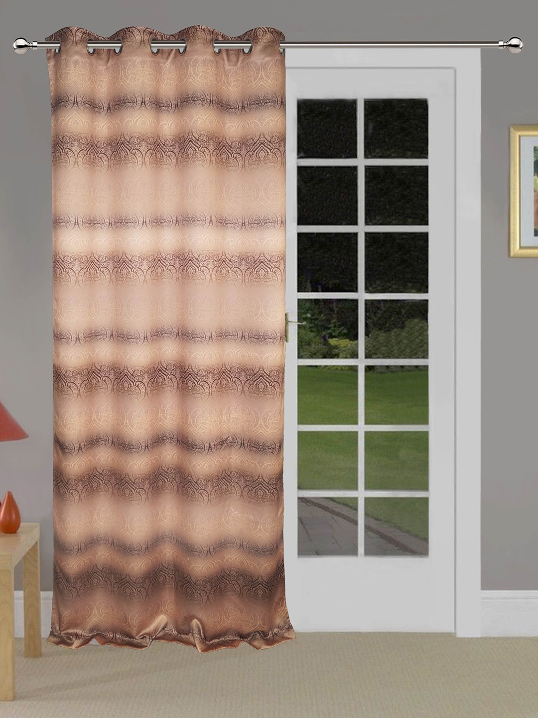 

Lushomes Brown & Beige Geometric Black Out Door Curtain