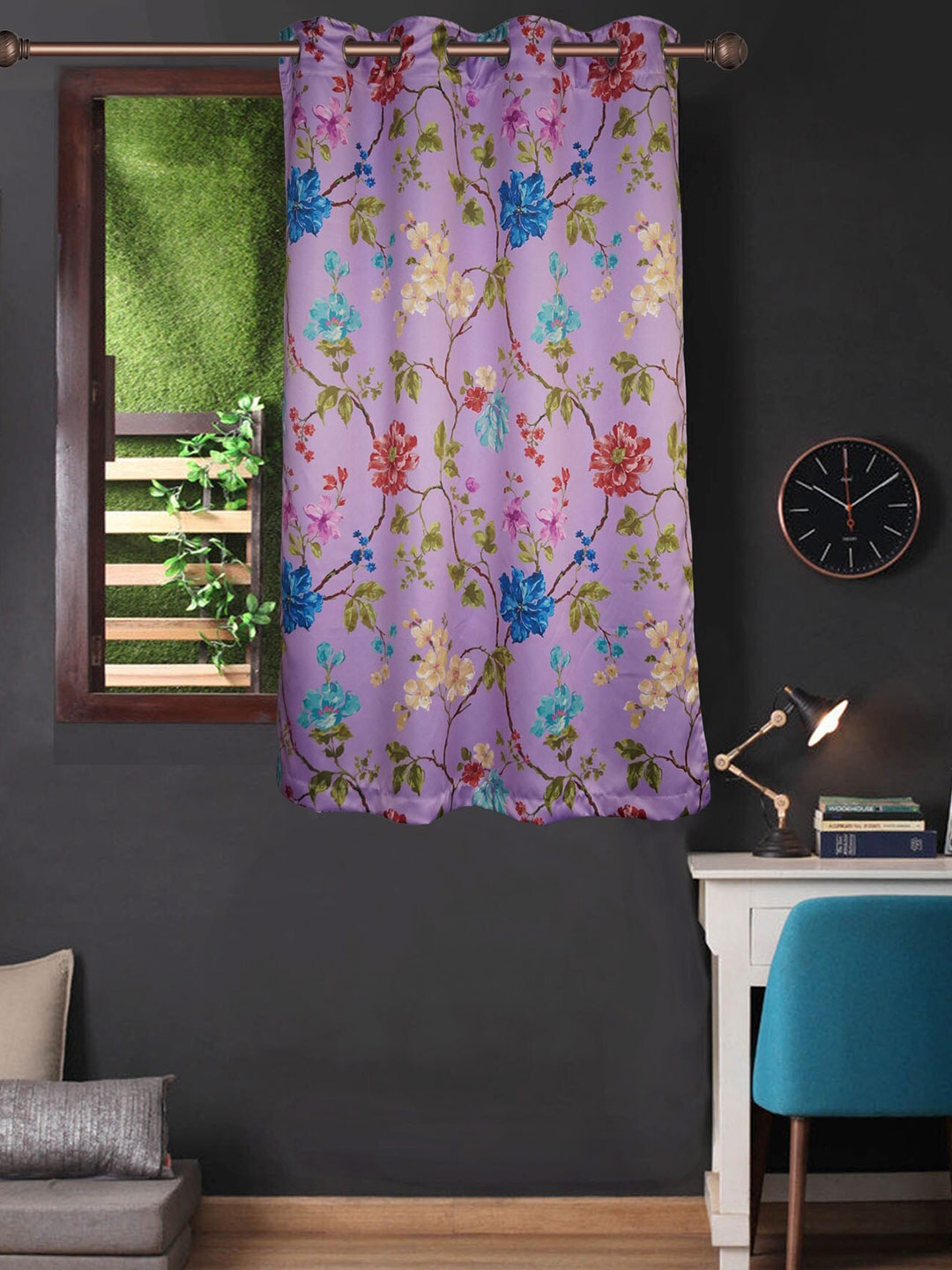 

Lushomes Lavender & Green Floral Window Curtain