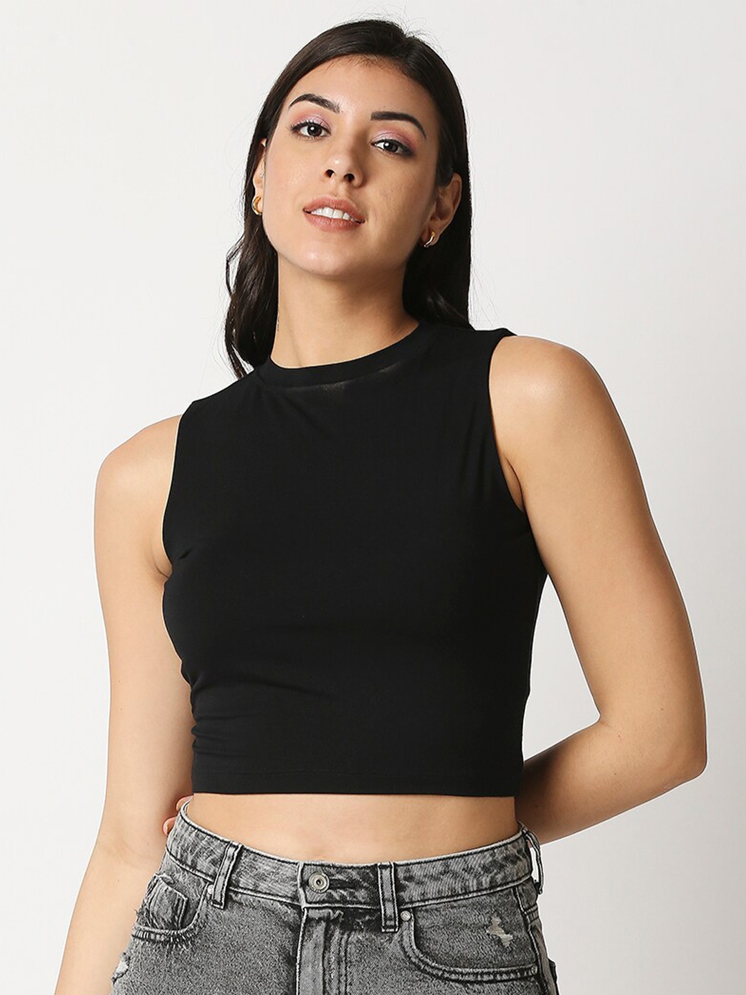 

20Dresses Women Black Crop Slim Fit T-shirt
