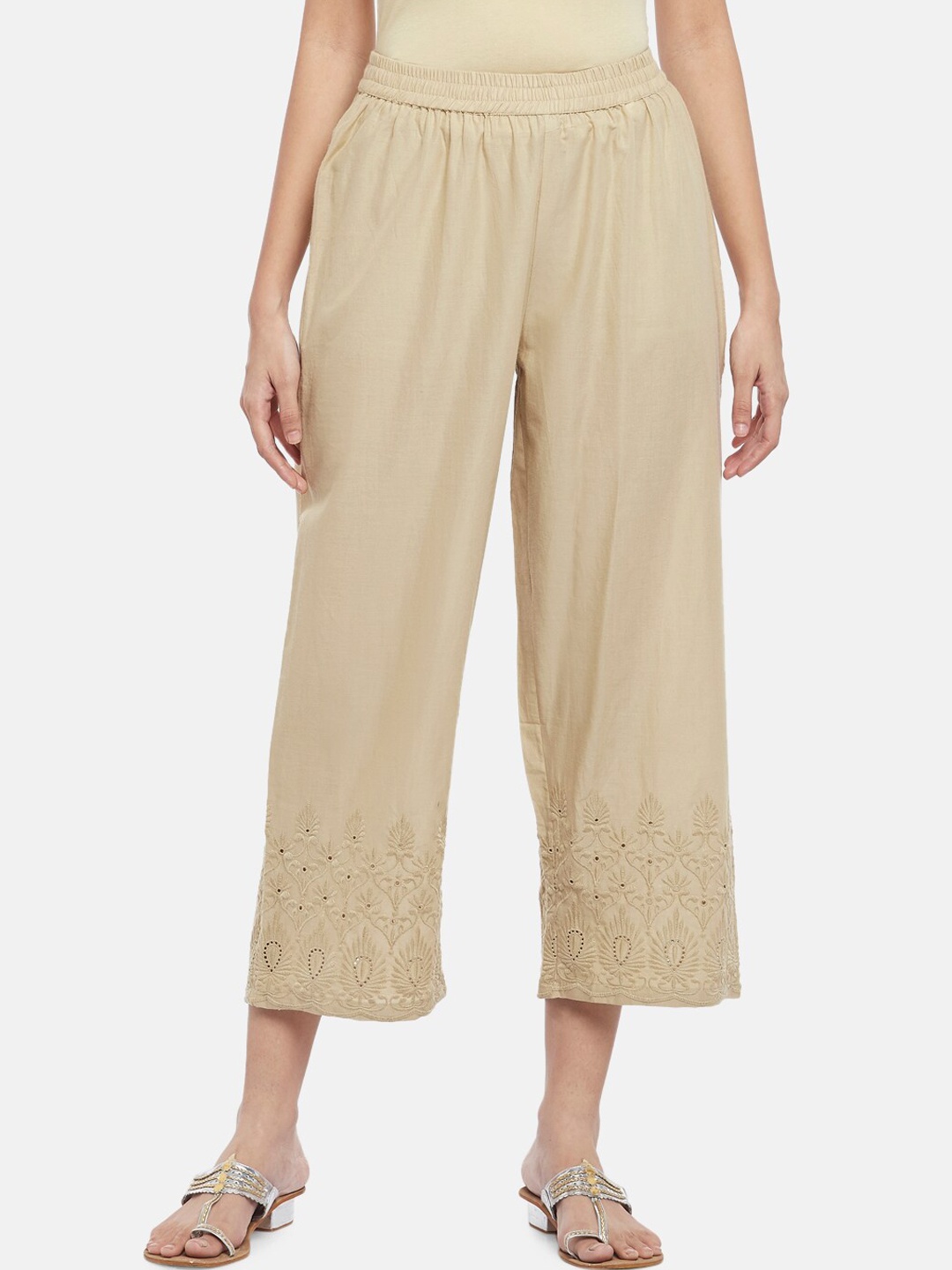 

RANGMANCH BY PANTALOONS Women Beige Textured Culottes Trousers