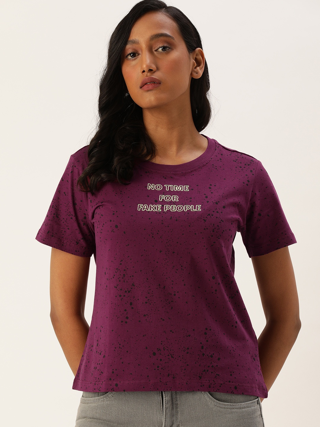 

Flying Machine Women Mauve Typography Printed Casual T-shirt