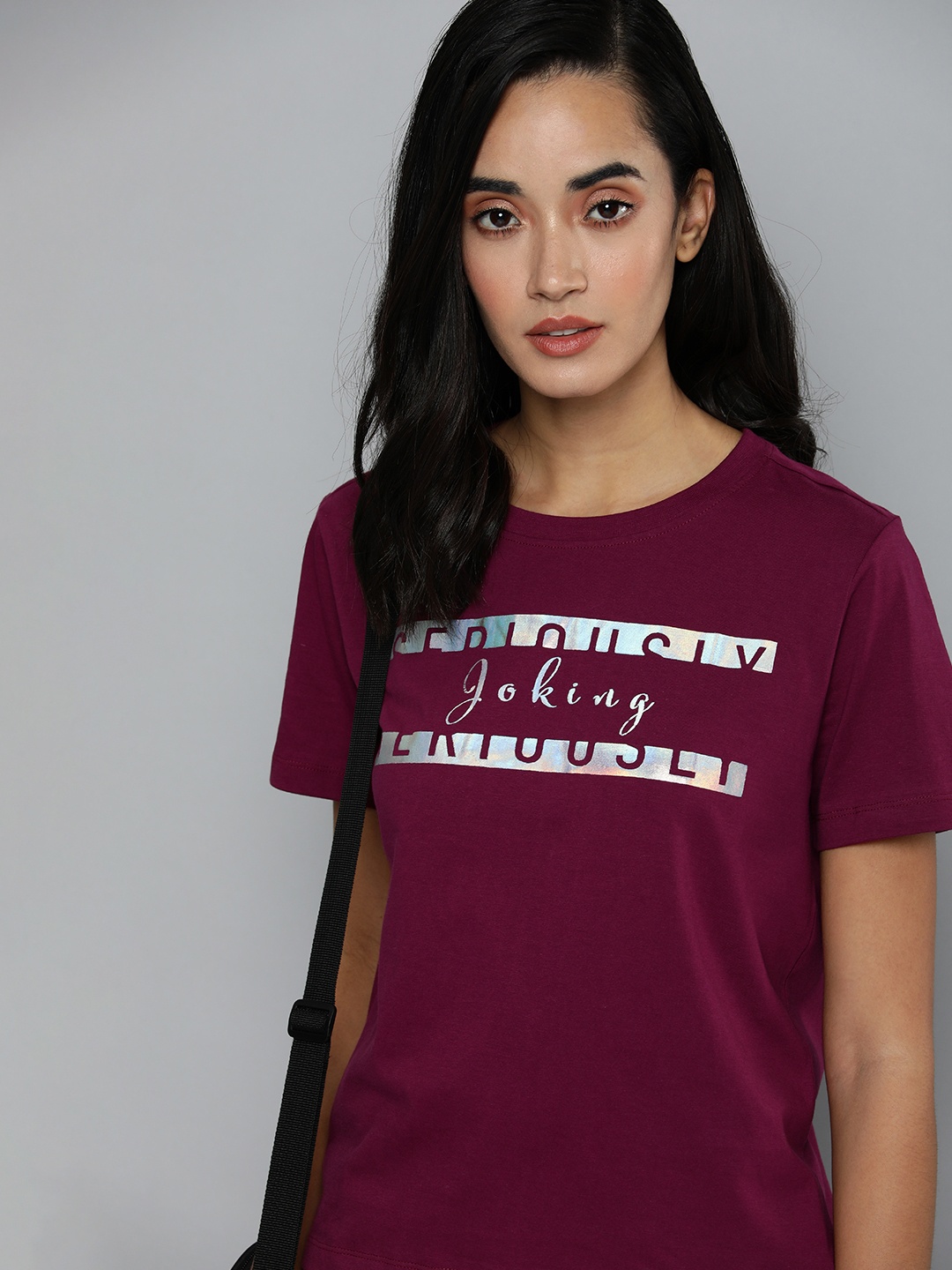 

Flying Machine Women Maroon Typography Printed Pure Cotton T-shirt