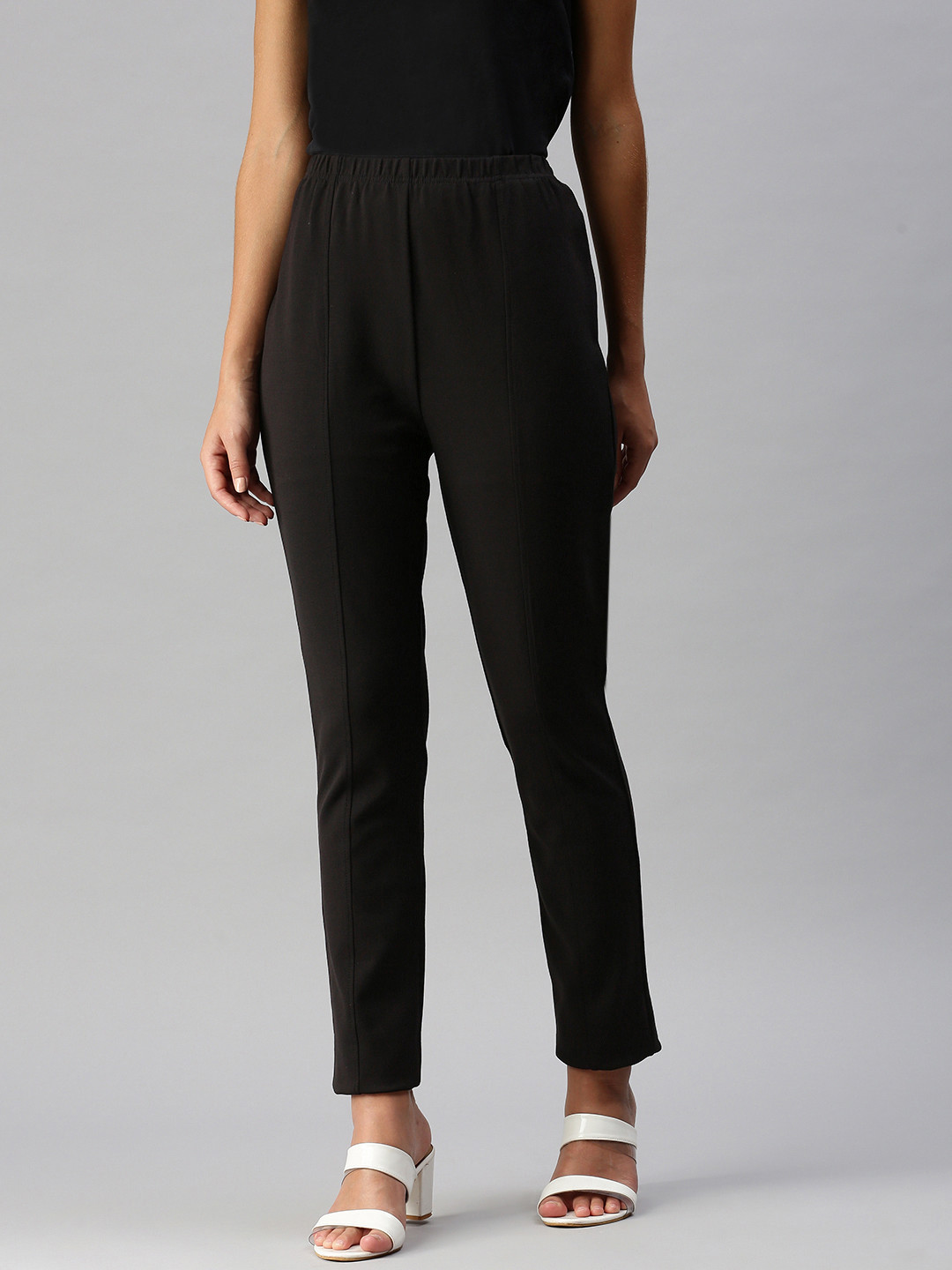

Global Desi Women Black Tapered Fit Trousers