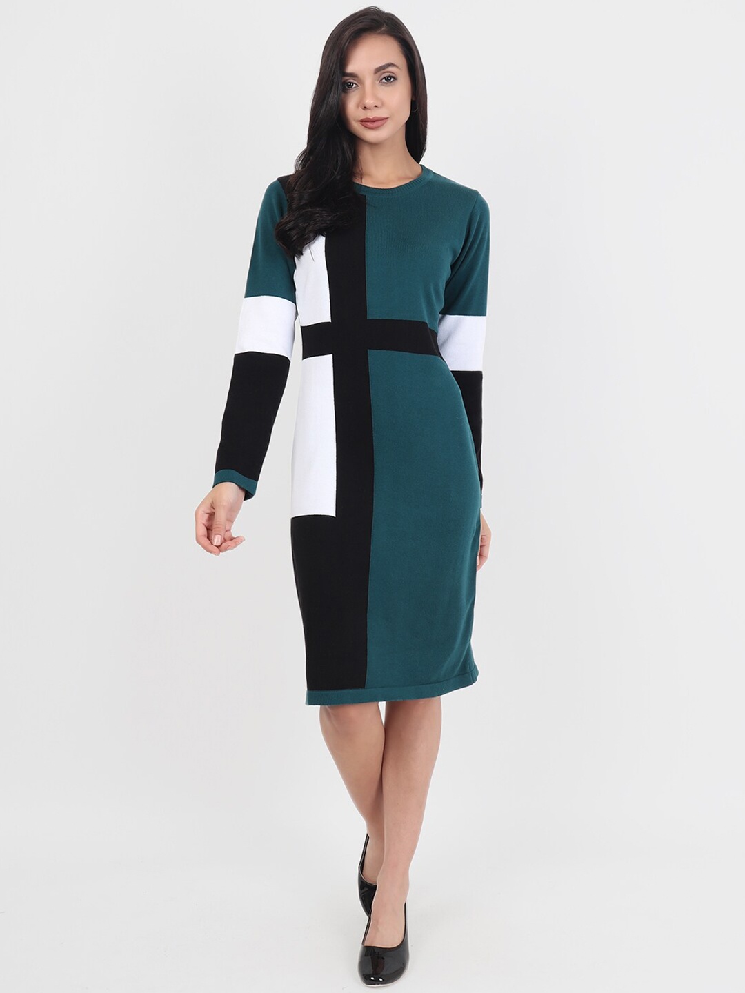 

JoE Hazel Olive Green Colourblocked Bodycon Dress