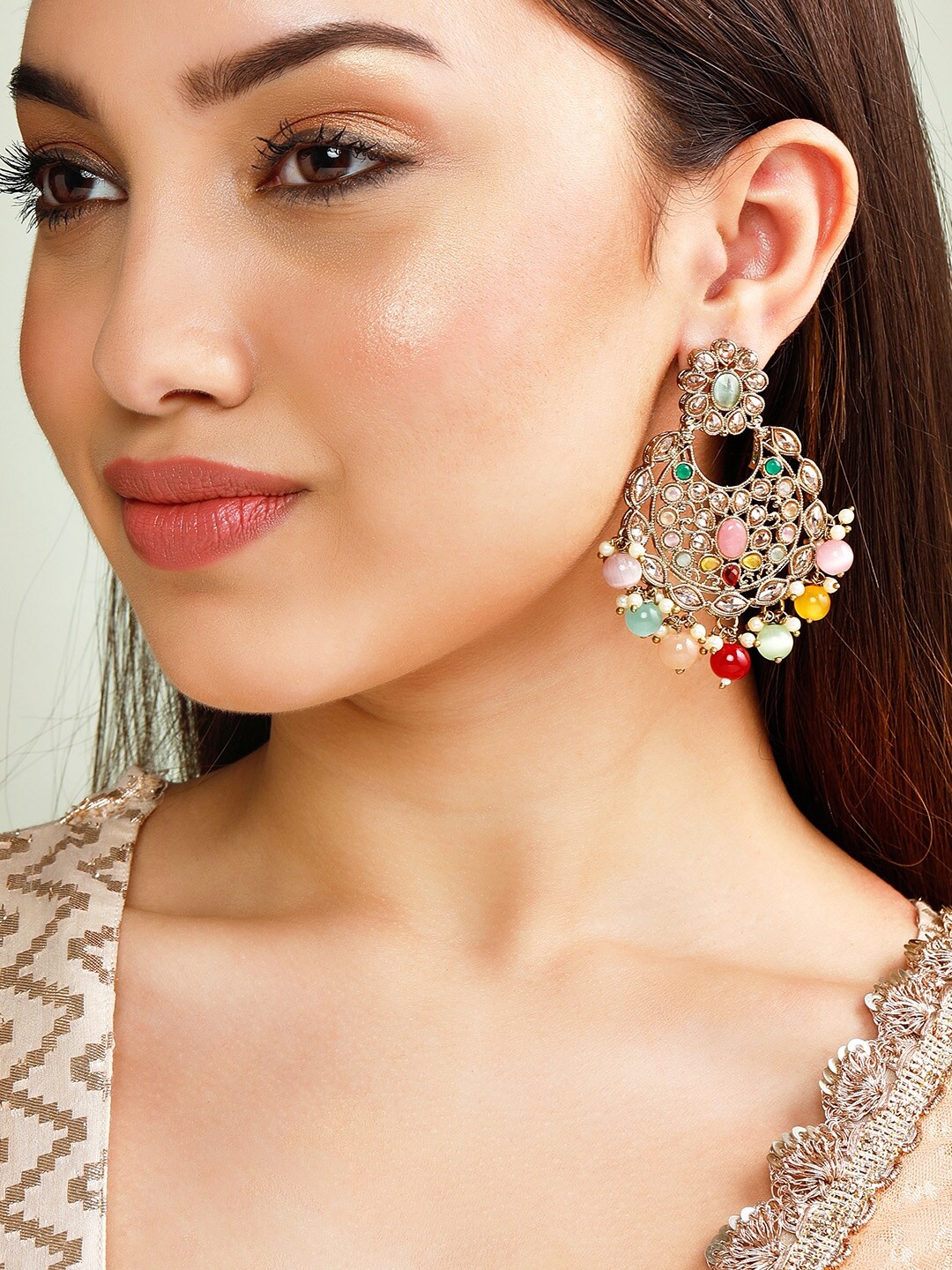 

Rubans Gold-Toned Crescent Shaped Chandbalis Earrings